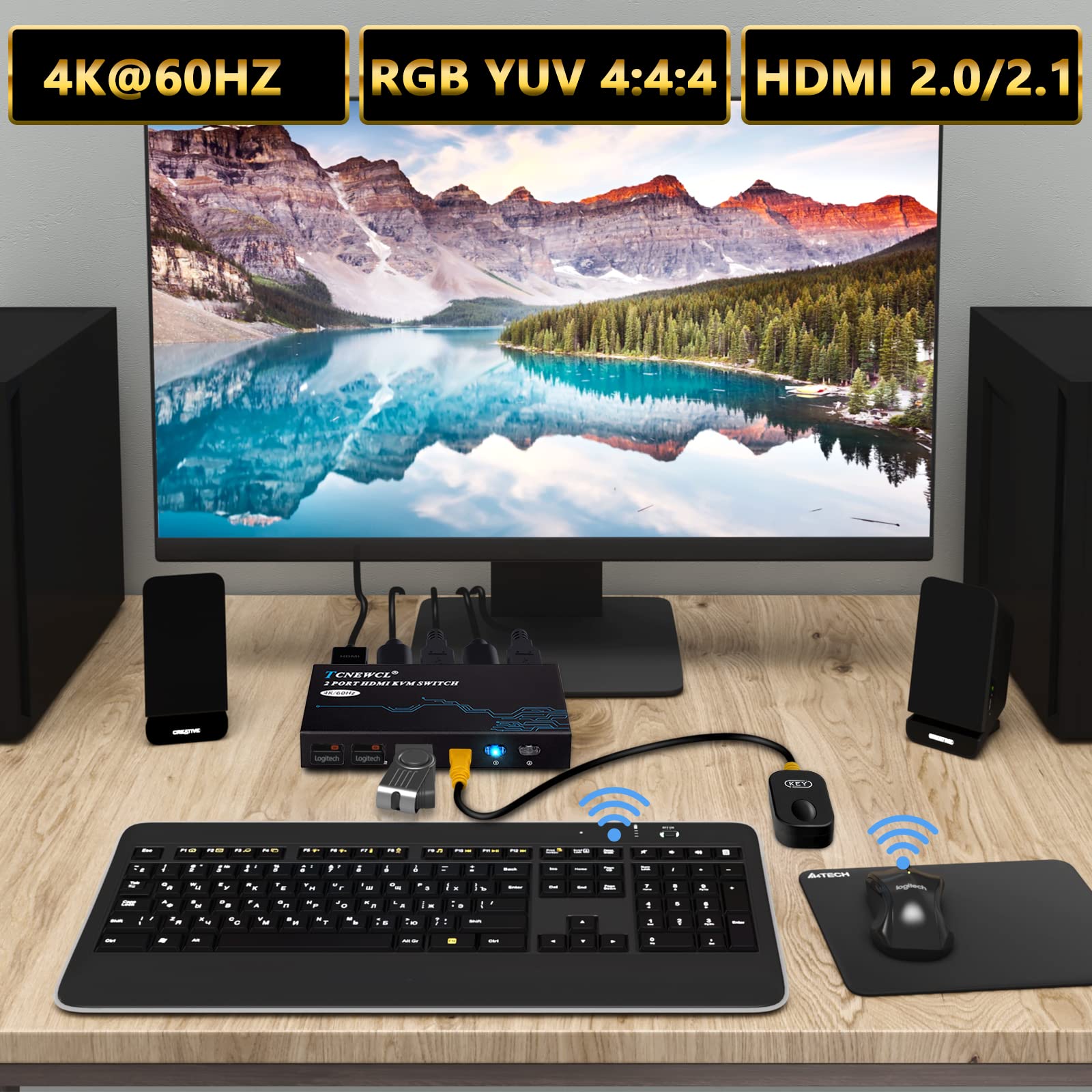 Tcnewcl Hdmi Kvm Switch 4K@60Hz, 4K Kvm Switch For 2 Computer Share 1 Monitor And 3 Usb Devices Keyboard Mouse Printer, Included