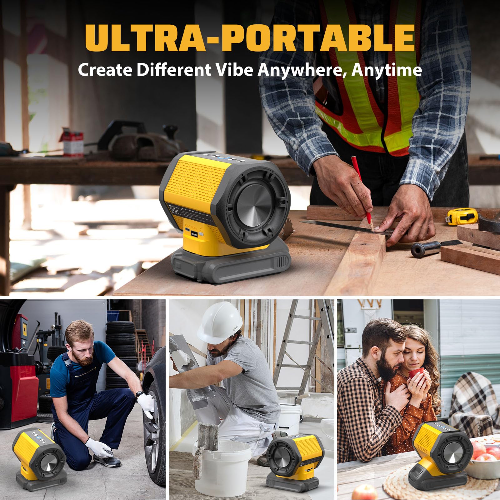Bluetooth Speaker Fit For Dewalt 20V Max Battery With Usb A/C Charging For Jobsite Camping & Parties(Battery Not Included)