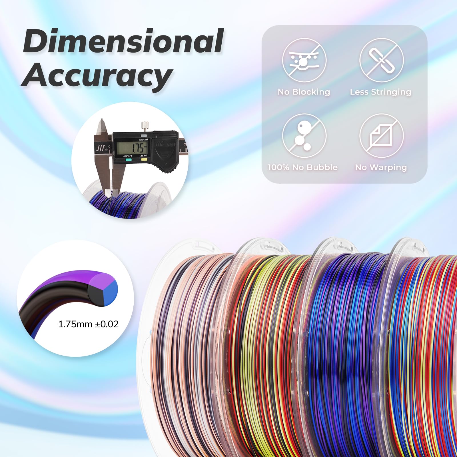 Amolen Silk Multicolor Pla Filament 1.75Mm,S Series Spiral 4 Spools Pack B, 4  1Kg