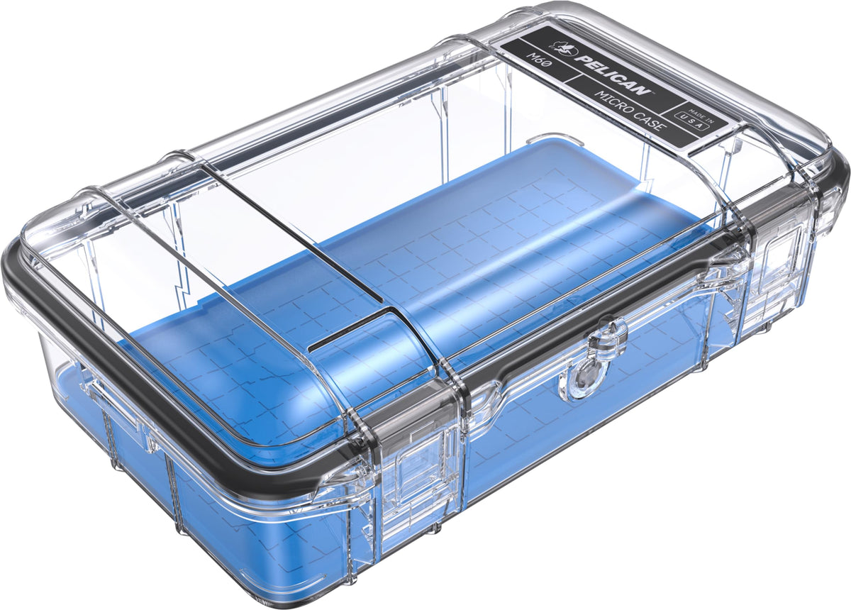 Pelican M60 Micro Case - Waterproof Case (Dry Box, Field Box) for iPhone, GoPro, Camera, Camping, Fishing, Hiking, Kayak, Beach and More (Blue/Clear)