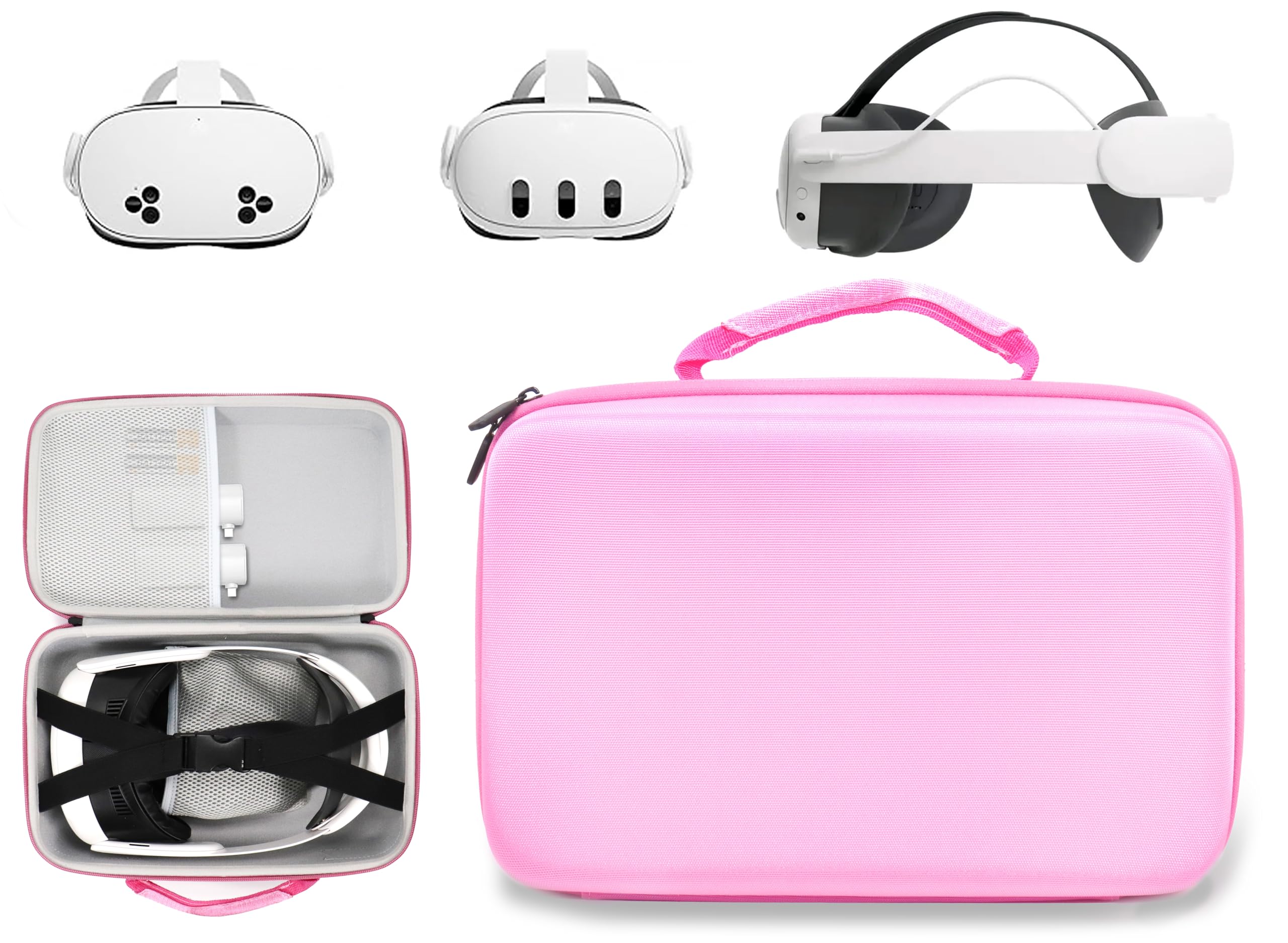 CaseSack Case compatible with Meta Quest 3s, 3, 2, Organizing travel case for VR Headset, controller and accessories (Pink)