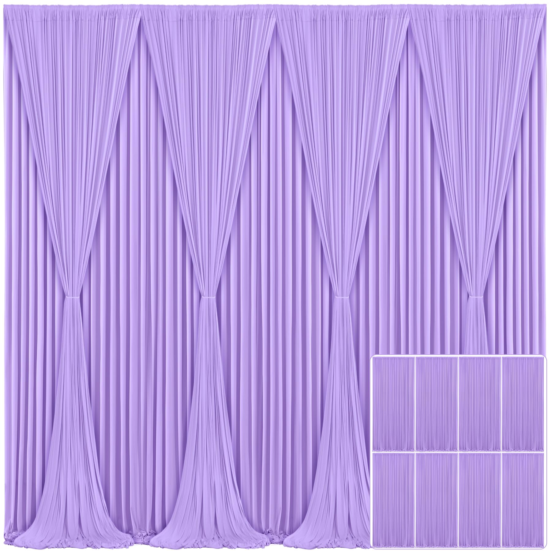8 Panels Lavender Backdrop Curtain For Parties Wedding Wrinkle Free Light Purple Photo Curtains Backdrop Drapes Fabric Decoratio