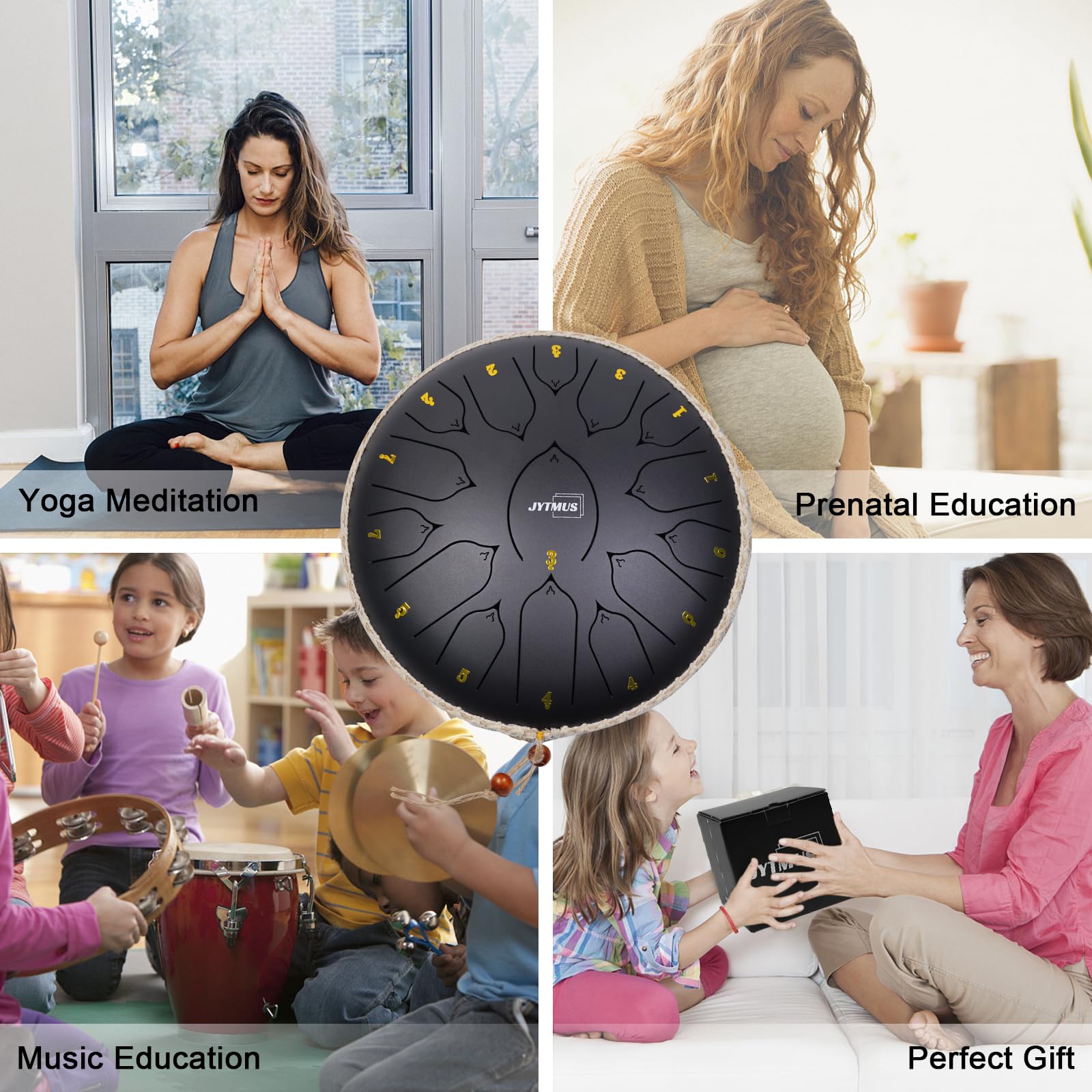 Jytmus Steel Tongue Drum 15 Notes 13 Inches Steel Drum With Drum Bag, Music Book, Drum Mallets, Mallet Holder, Finger Picks And