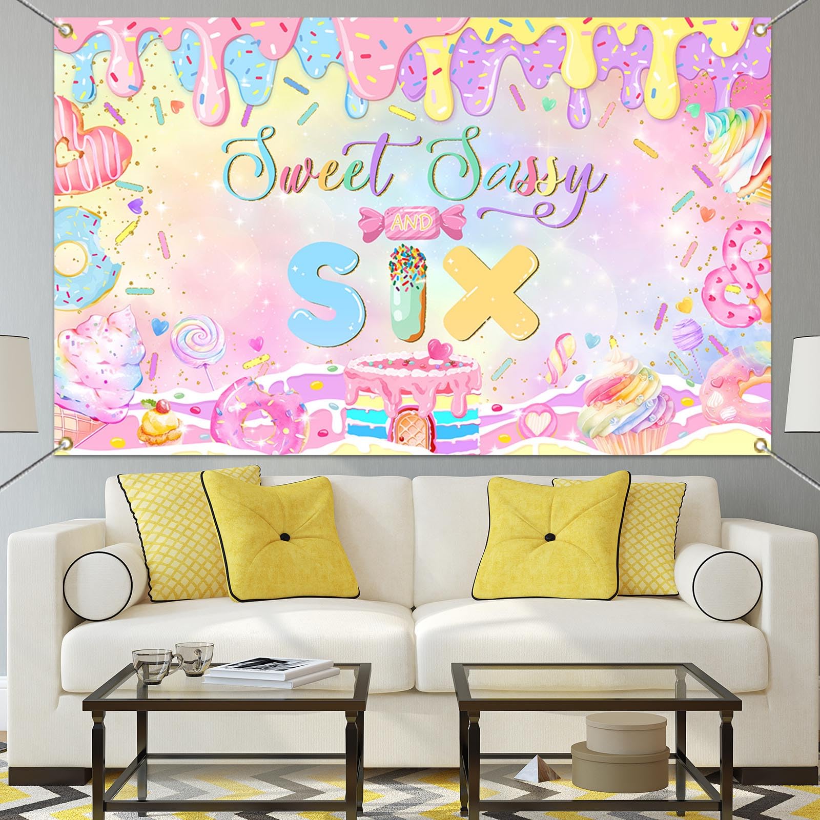 Mocsicka Donut 6Th Birthday Banner Backdrop Sweet Sassy And Six Birthday Decorations Banner For Girls Sixth Birthday Party Banne