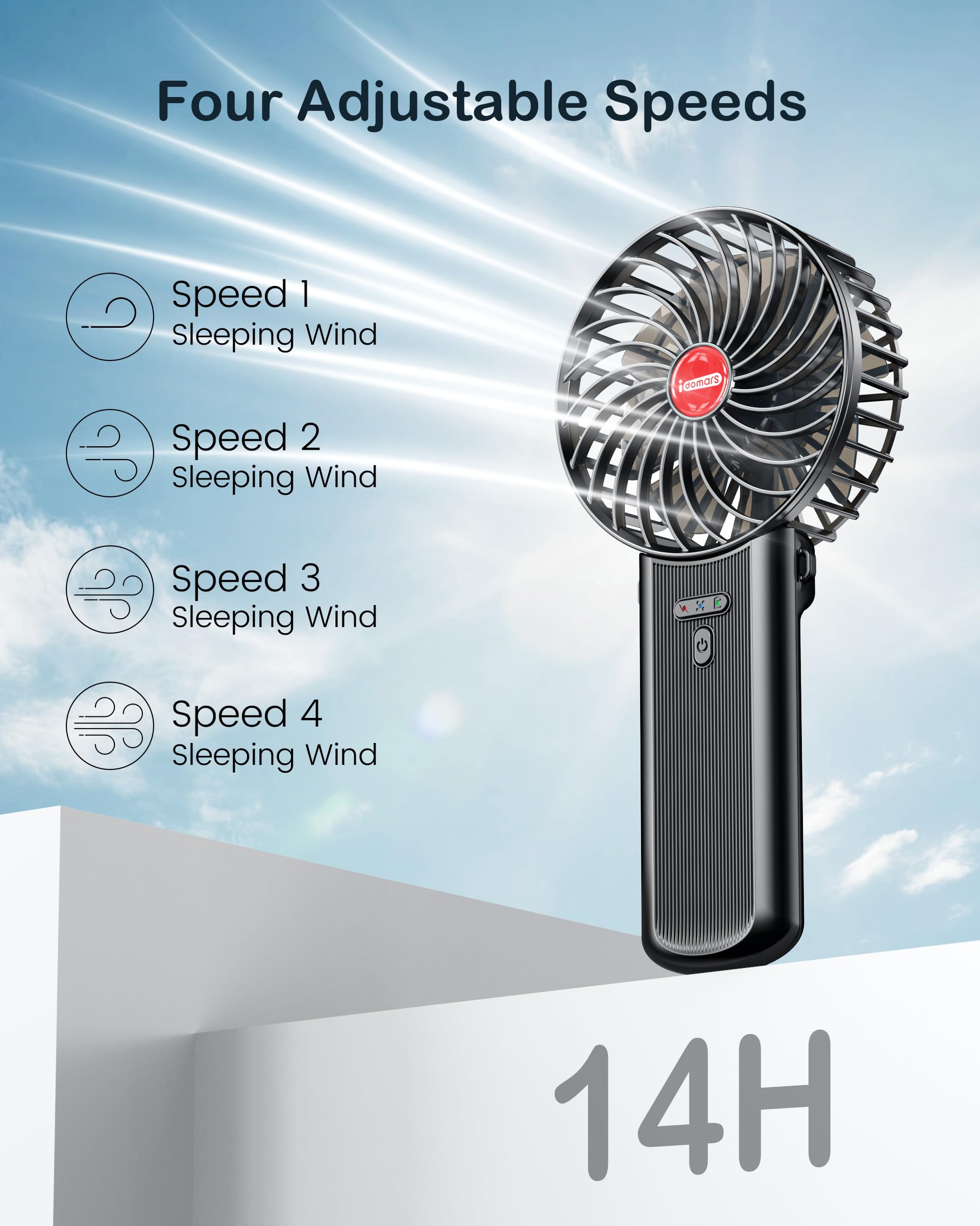 Small Portable Fan Handheld And Rechargeable: Mini Hand Fans 4 Speeds Adjustable Cool Air Wind Multi Angle Folding Battery Opera