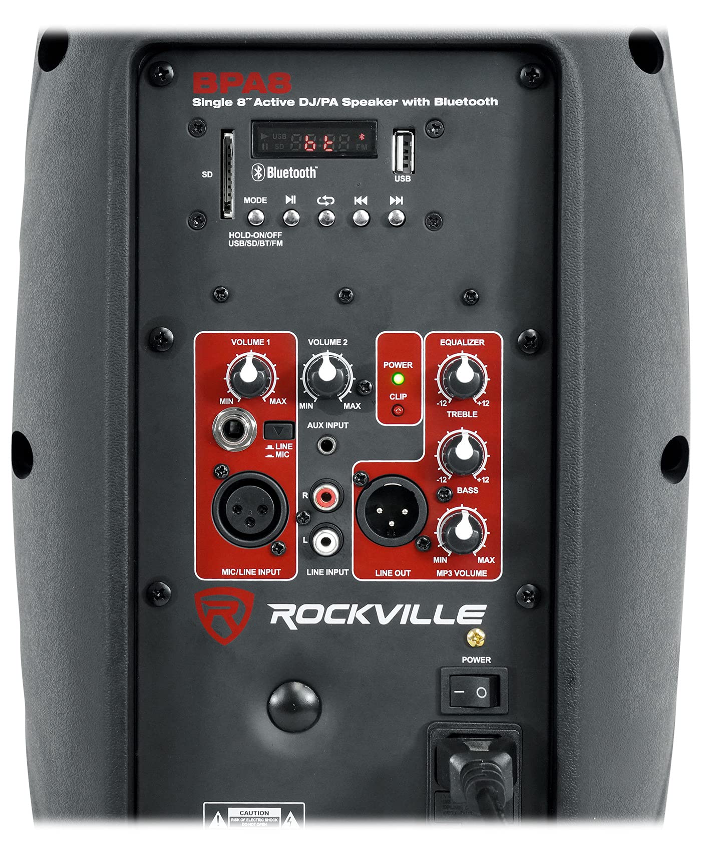 Rockville Bpa8 300W Peak/75W Rms 8 Powered Pa Speaker, Bluetooth, Usb/Sd, Eq, 1 Titanium Driver, Stand Mount/Flyable, For Djs An