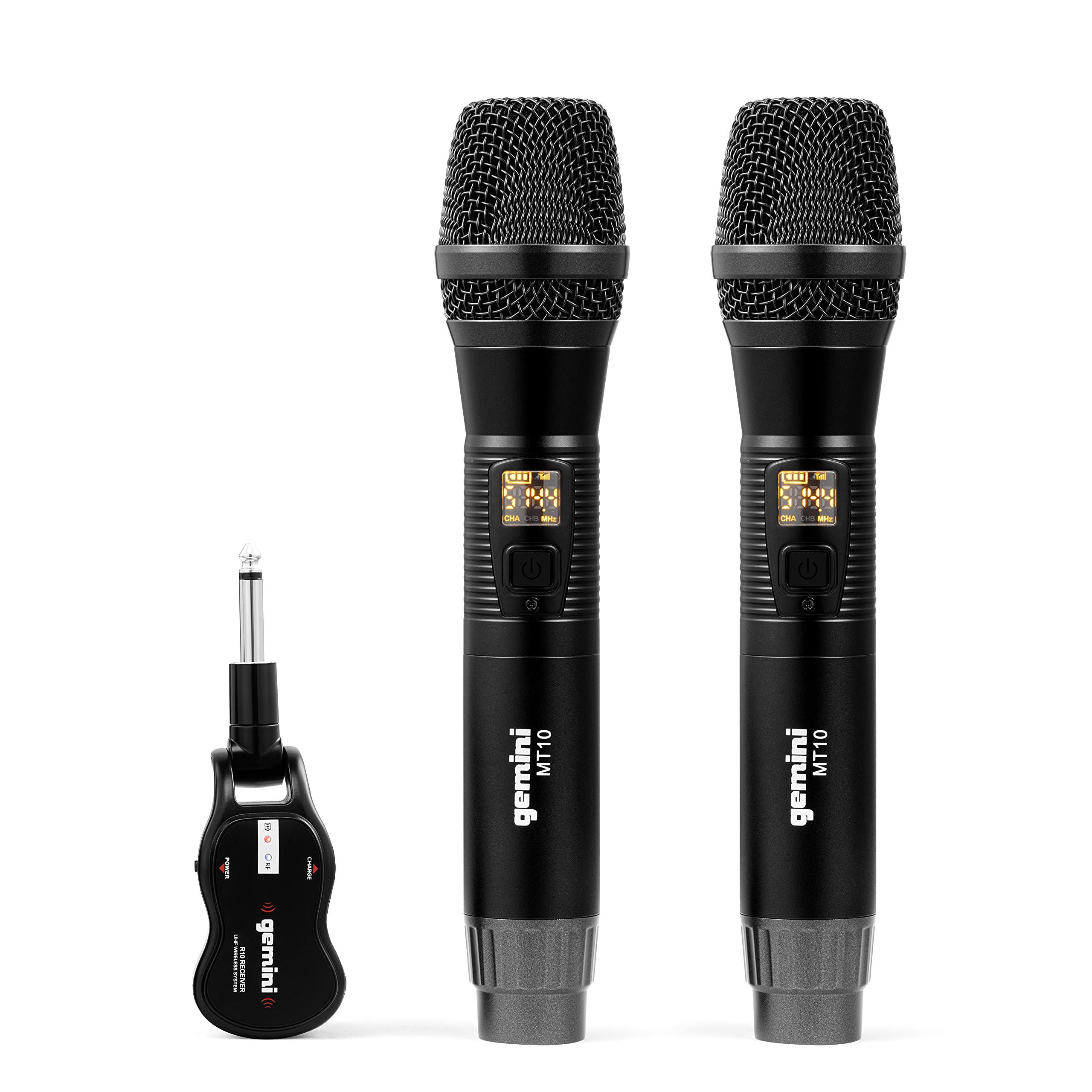 Gemini Dual Wireless Microphone UHF Handheld Rechargeable Cordless Mic System 2 Pack with Receiver for Karaoke Singing DJ Perfor