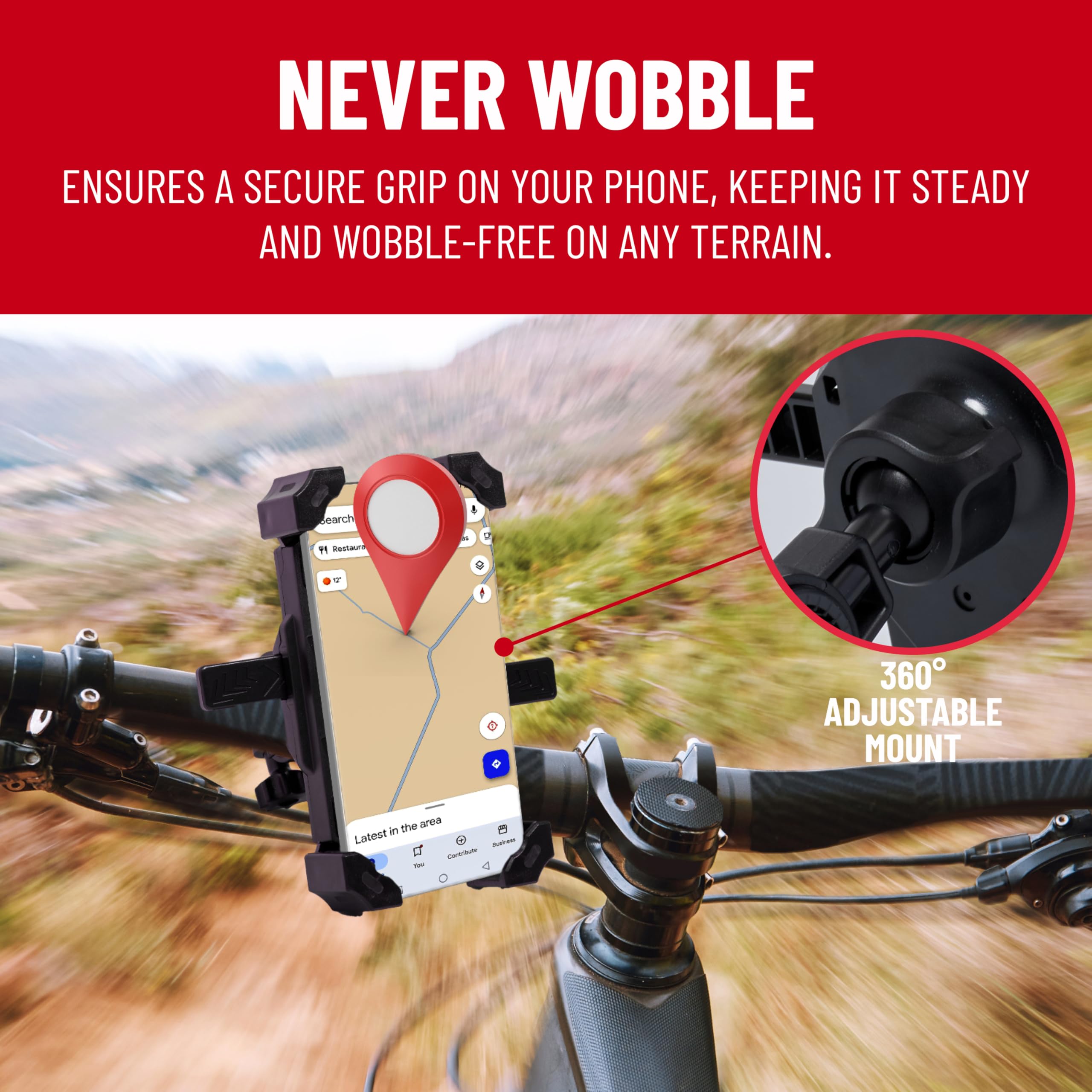 Pro Bike Tool Bike Phone Holder Mount - Double Lock Switch For Sport Cycling - Grey Red Motorcycle Handlebar Phone Mount - Secur