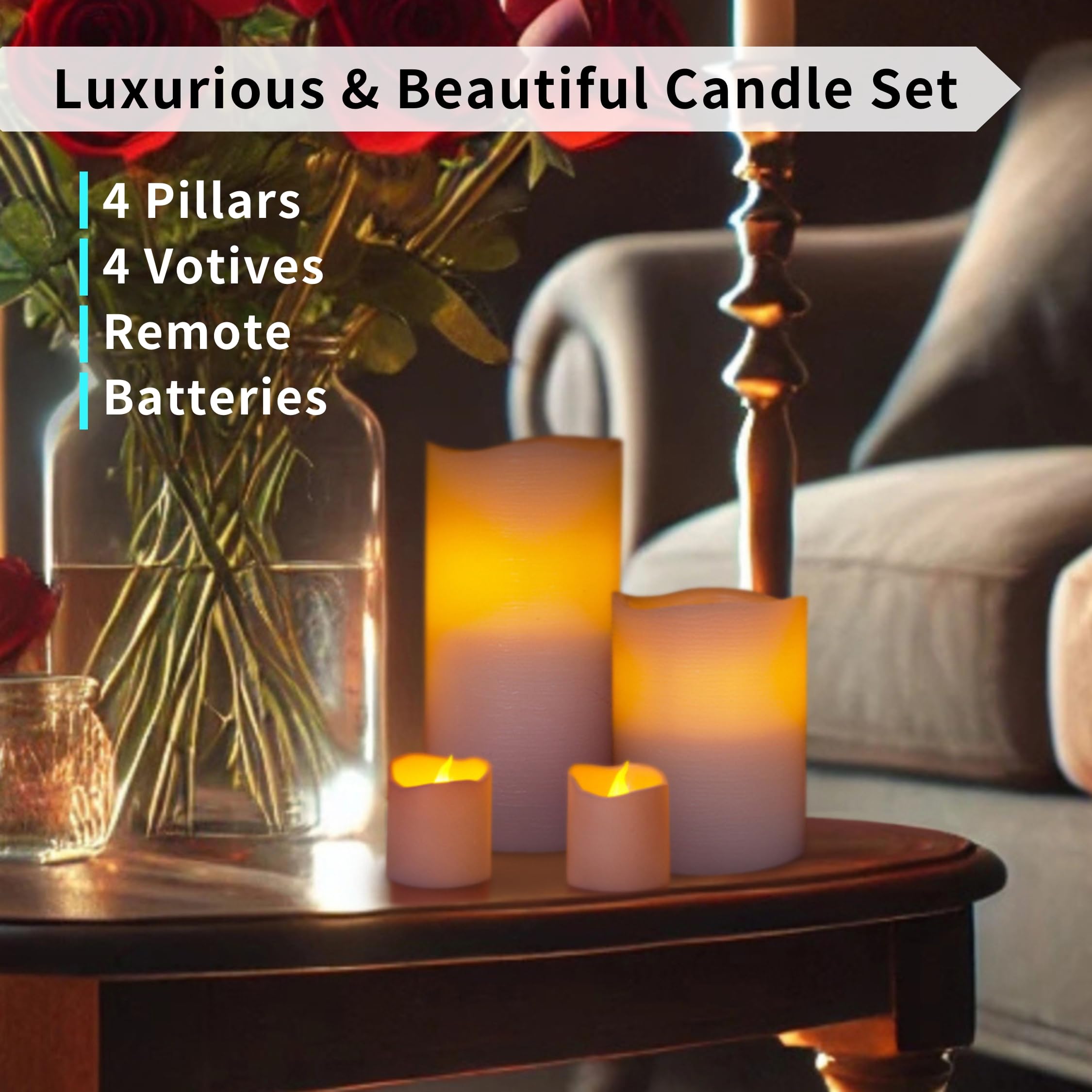 Furora Lighting Pink Real Wax Flameless Candles With Remote And Timer, 4 Pillars And 4 Votives Pack Of 8, Led Flickering Candles