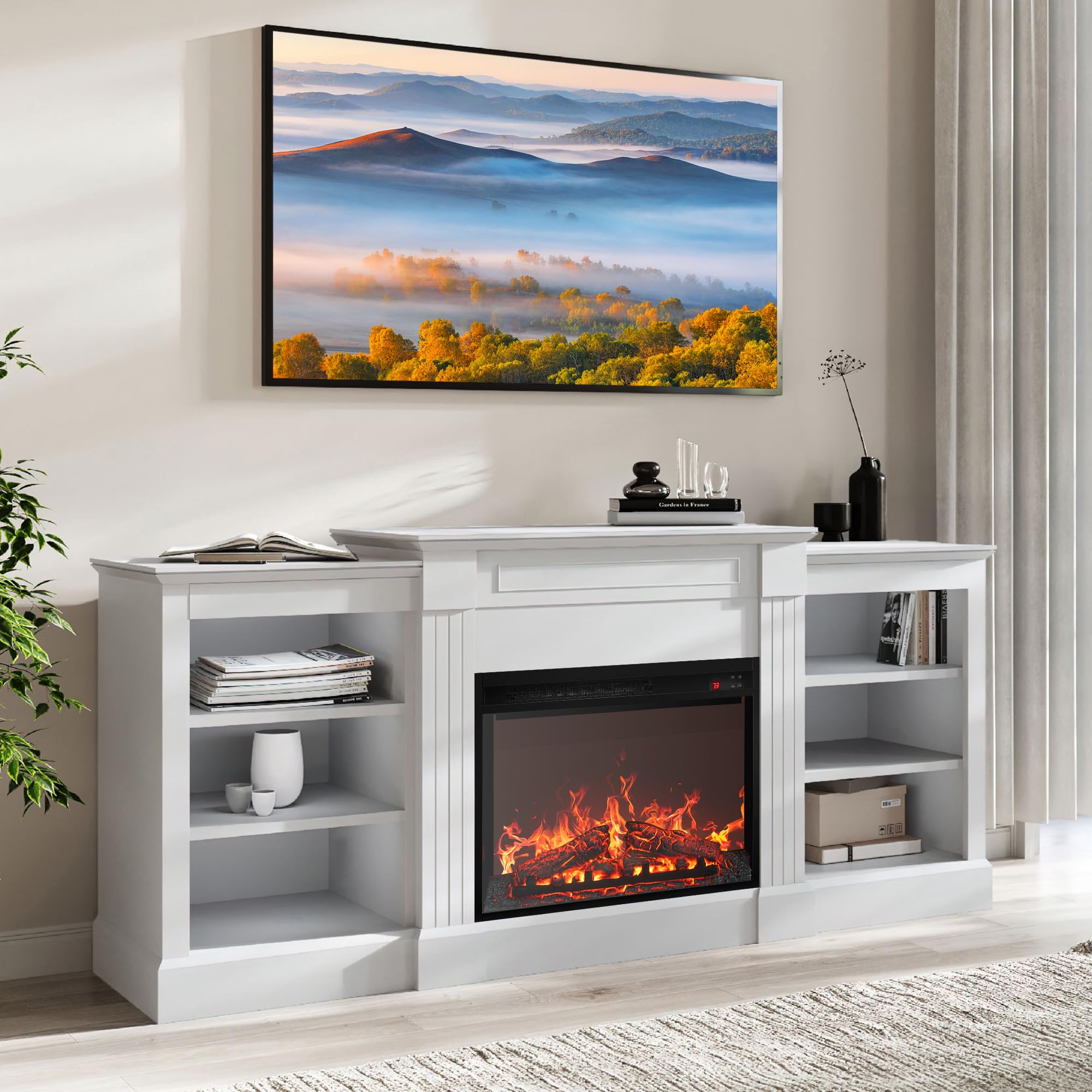 Belleze Modern 66 Electric Fireplace Heater Mantel Tv Stand & Media Entertainment Center For Tvs Up To 66 With Energy-Efficient