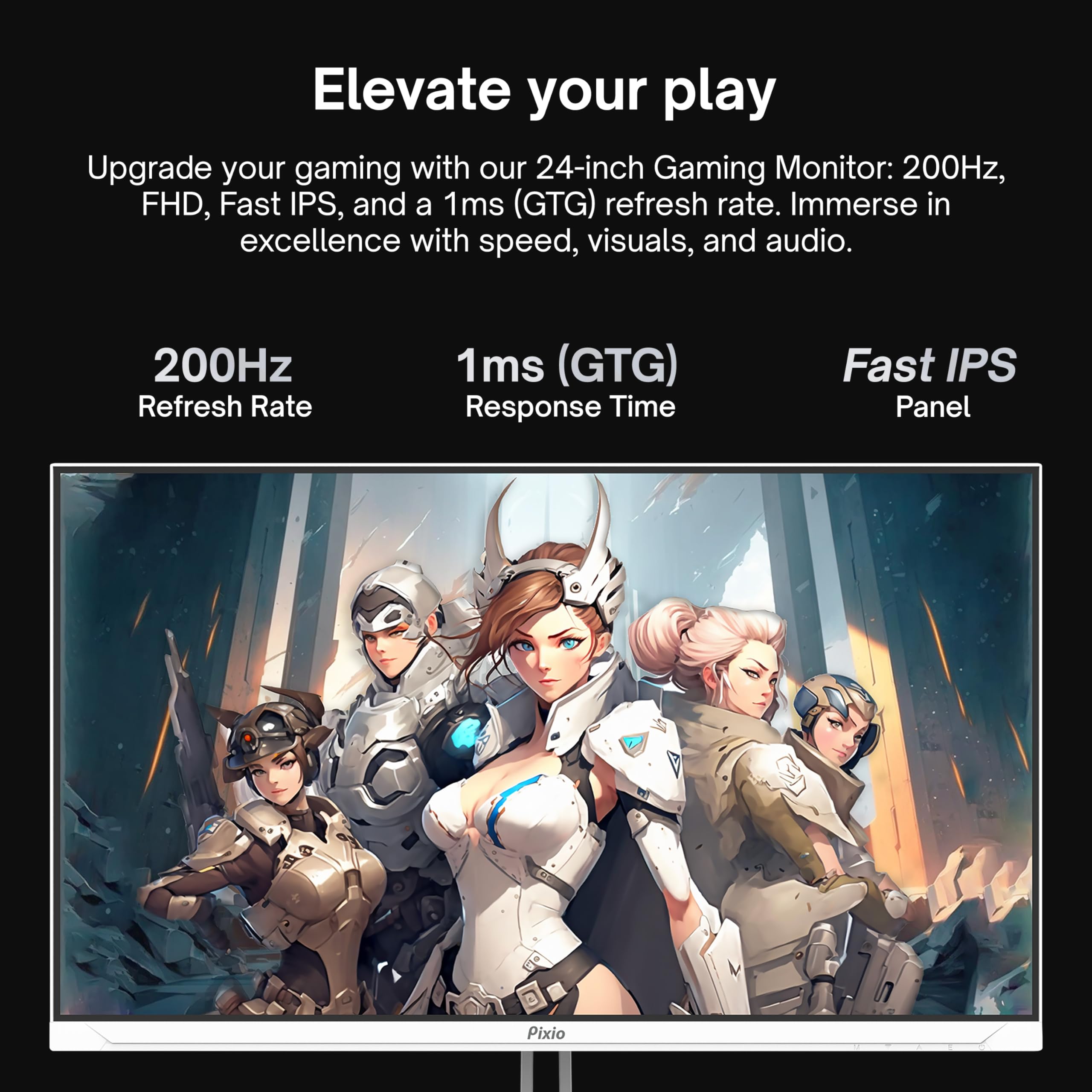 Pixio Px248 Wave White 24 Inch 200Hz Refresh Rate Fhd 1080P Resolution Fast Ips Panel 1Ms Gtg Response Time White Gaming Monitor