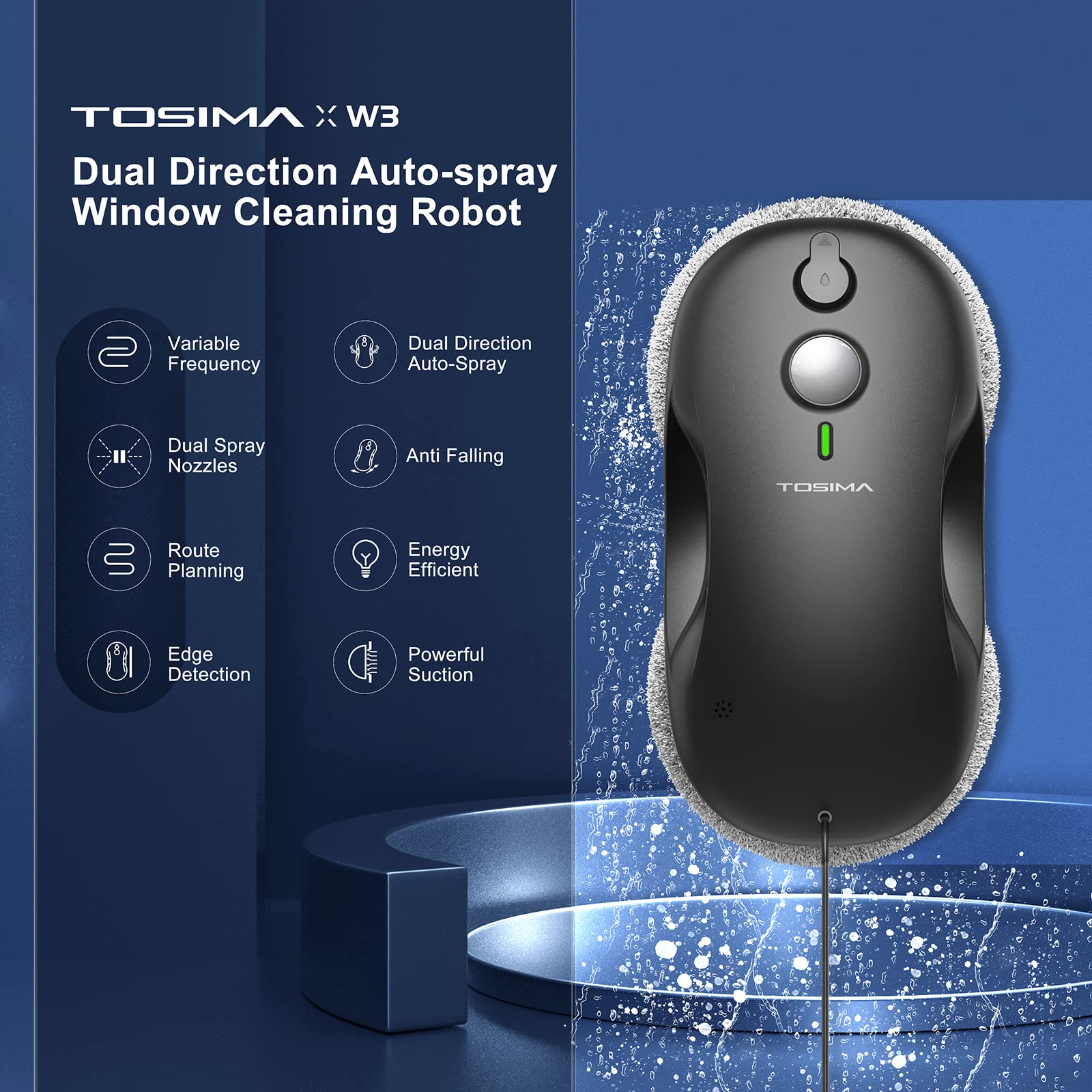 Tosima W3 Window Cleaning Robot   Dual Direction Auto Spray Smart Window Cleaner With Triple Safety System, Smart Navigation, Re