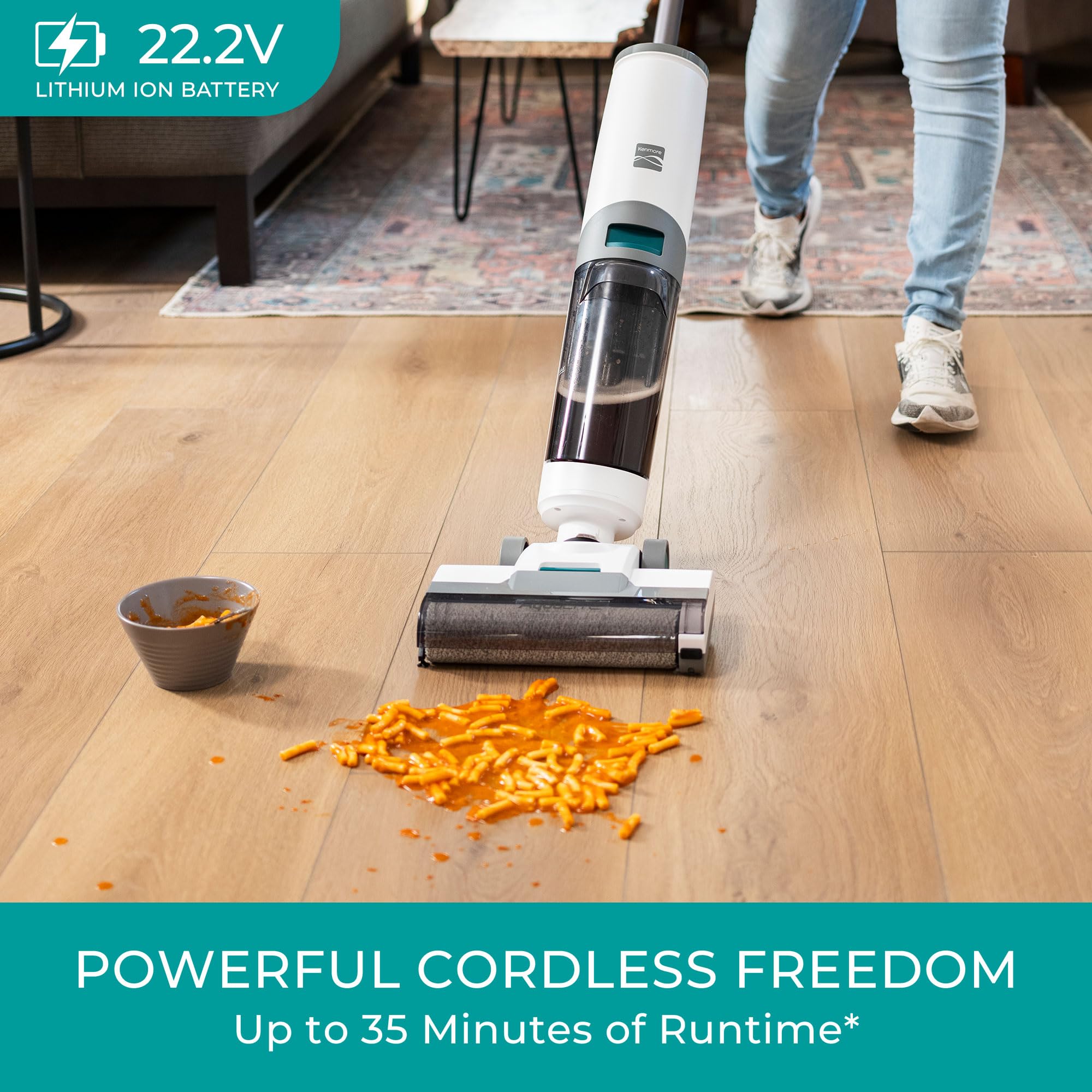 Kenmore Hf5010 Aqualite 3 In 1 Cordless Wet Vacuum Hard Floor Cleaner With Automatic Air Drying, 35Mins Runtime & One Edge Self