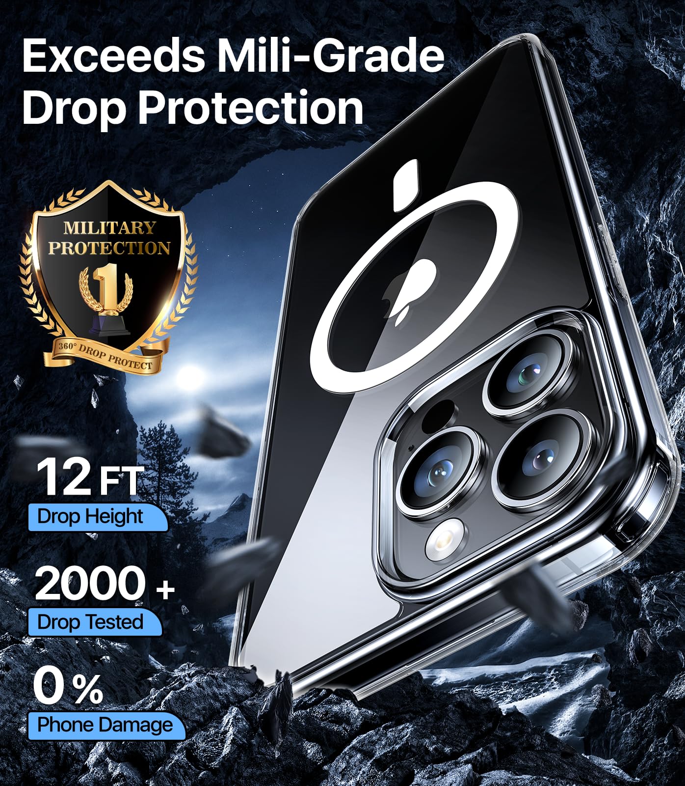 Aulofe Strong Magnetic Clear For Iphone 15 Pro Max Case, [Never Yellow] [Compatible With Magsafe] [Military Grade Drop Tested] S