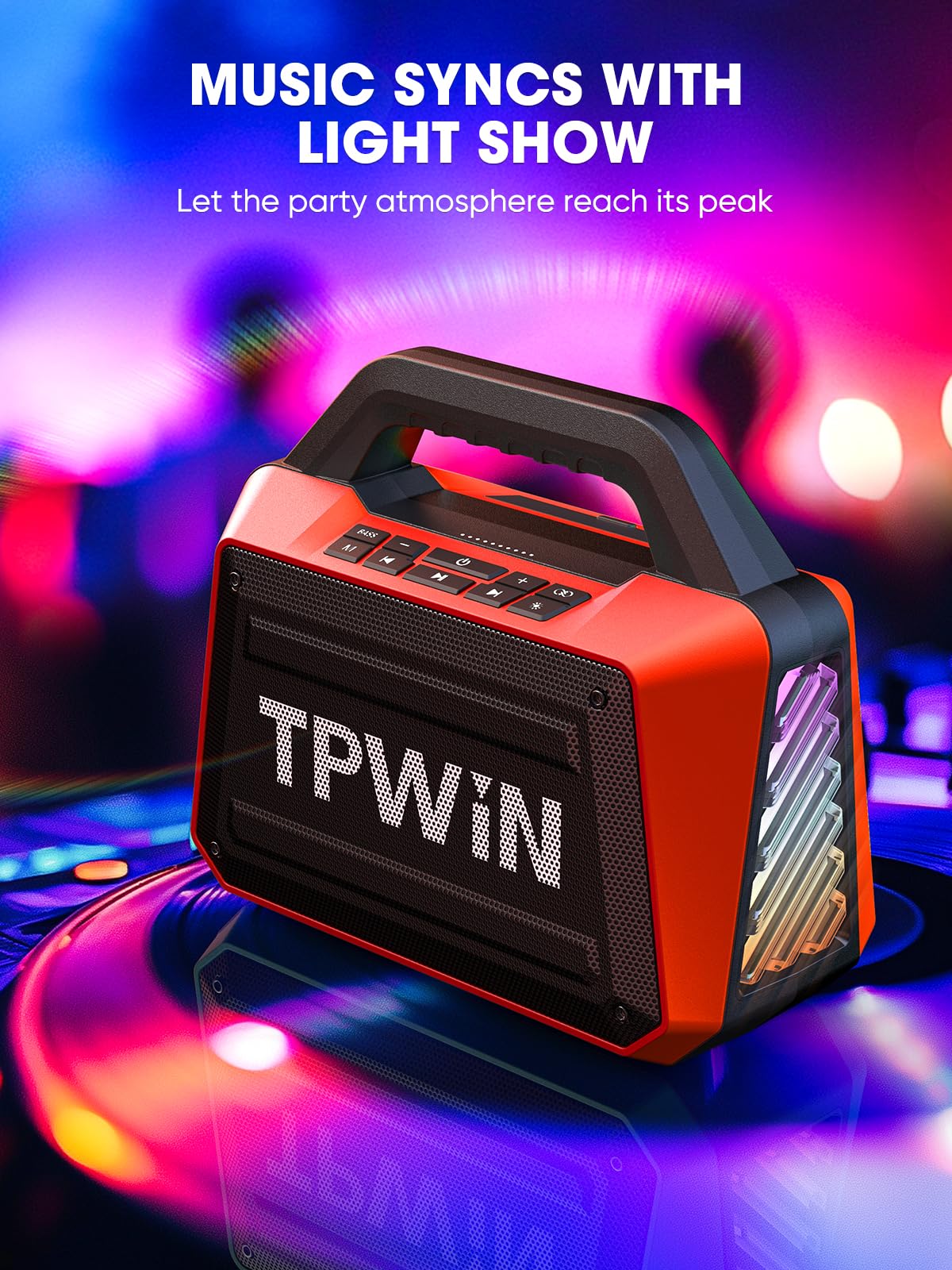 Tpwin Portable Bluetooth Speakers - Wireless Speaker 80W Peak, Loud Speaker With Light, Strong Bass, Bt 5.3, Tws, Ipx6 Waterproo