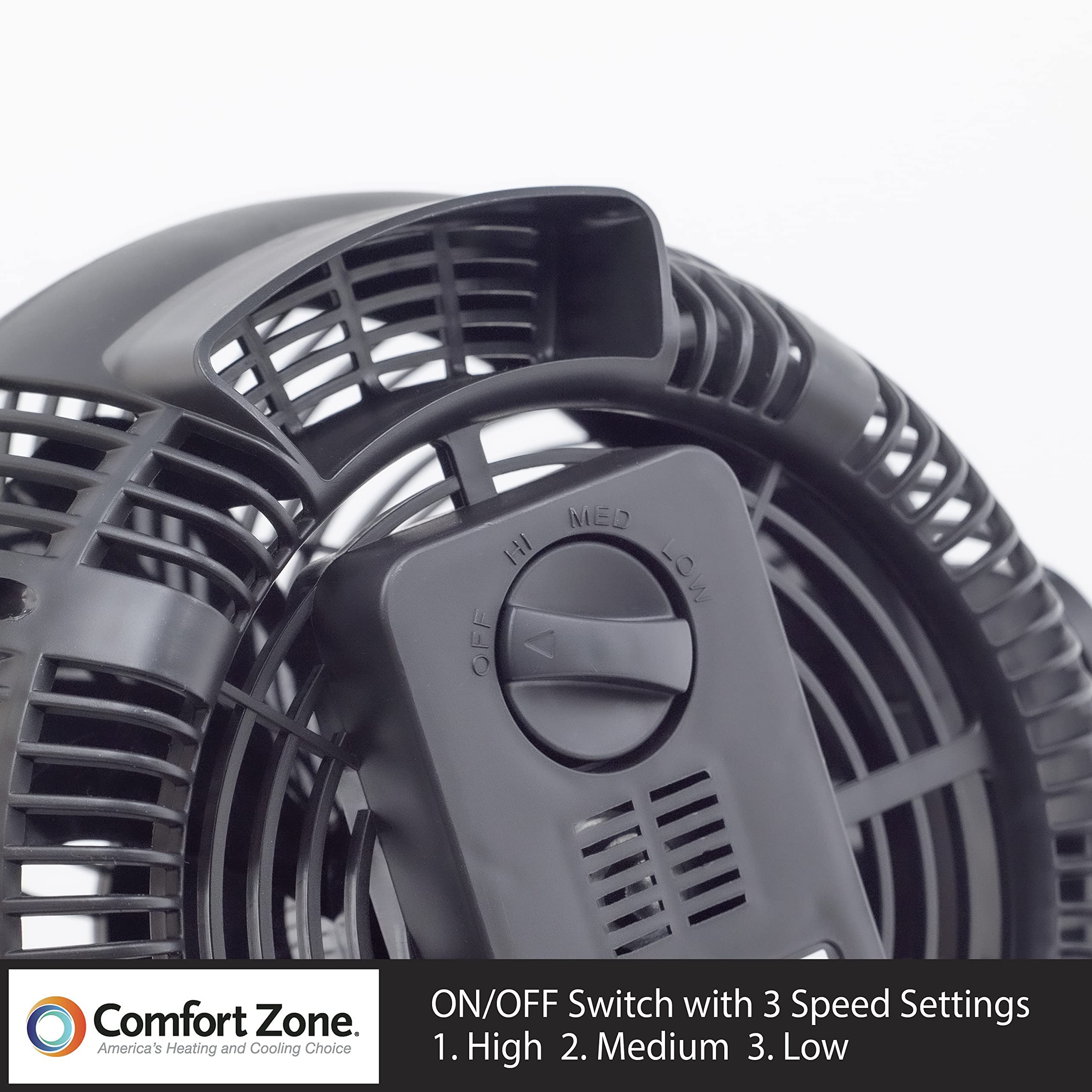 Comfort Zone Table Fan, 8 Inch, 3 Speed, Personal Fan, Electric, Wall Mountable, 180 Degree Adjustable Tilt, Tabletop Fan, Desk