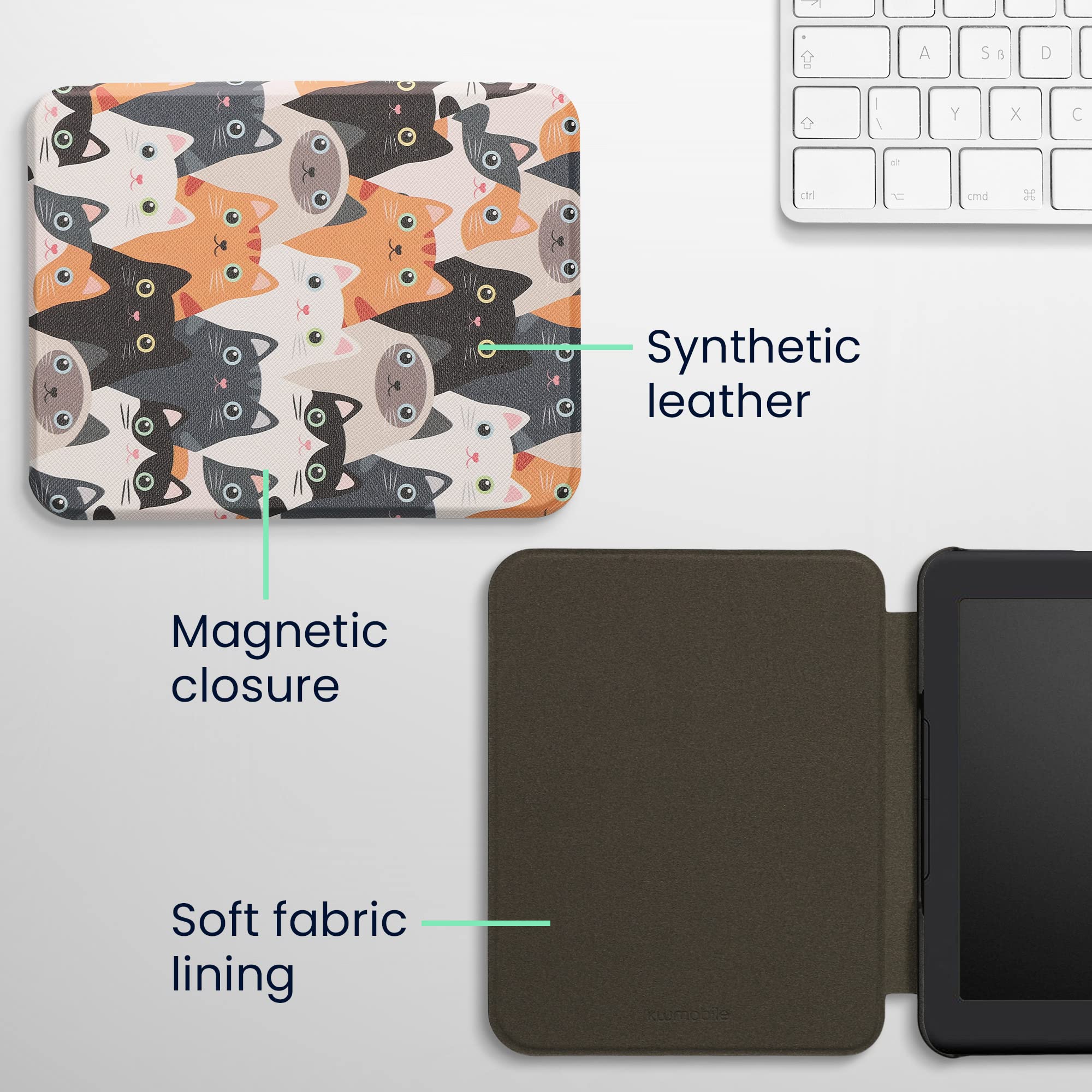 Kwmobile Case Compatible With Barnes & Noble Nook Glowlight 4 / 4E Case   Ereader Cover   Cats Orange/Black/White