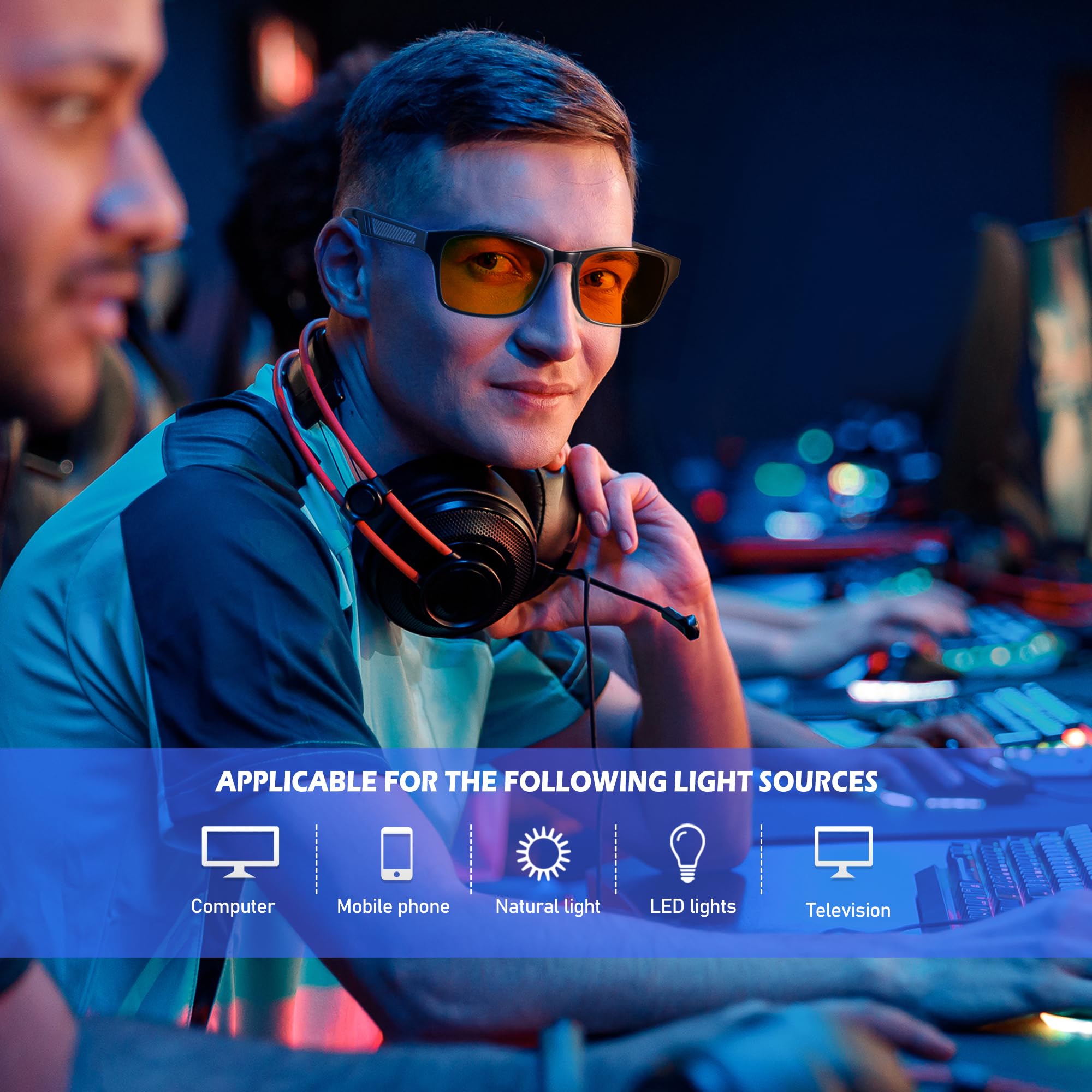 ANYLUV Lightweight Anti Blue Light Blocking Gaming Glasses for Men, Glossy Black, Medium Size, Carbon Fiber Decoration, Eye Protection