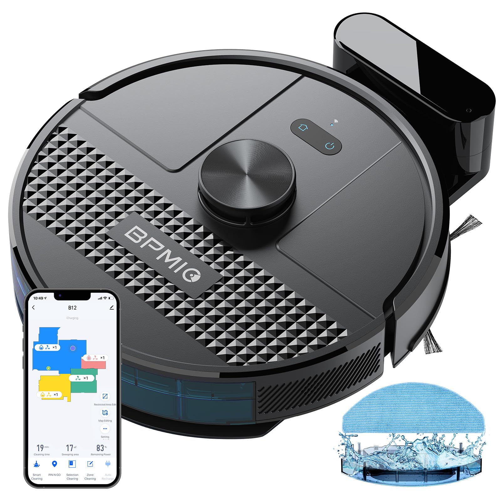 Bpmio Robot Vacuum And Mop Combo, 4500Pa Max Suction, Lidar Navigation, Quick Mapping, 145 Mins Runtime, Custom Cleaning, Works