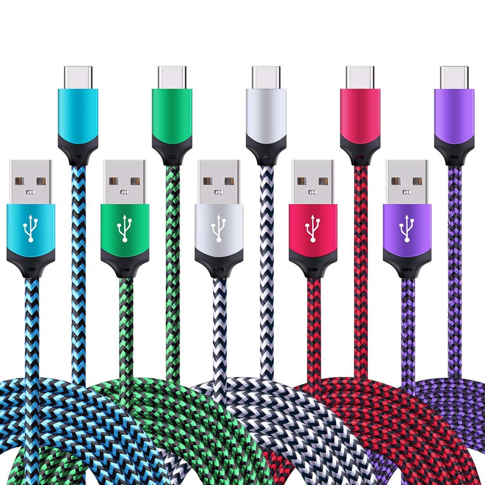 5Pack 6Ft Fast Usb Type C Cable Phone Charger Cord For Samsung Galaxy S25 S25+ Plus Ultra S24 S23 S22 S21 S20 Fe Ultra S10 S10+ S9 S8 Plus Note 20 Ultra 10 9 8 A51 A71 A53 A14 5G