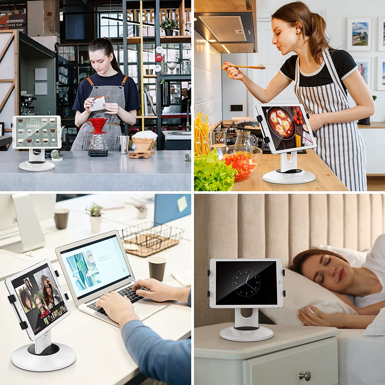 AboveTEK Retail Kiosk iPad Stand, 360� Rotating Commercial POS Tablet Stand, Fits 6' 13' (Screens) iPad Mini Pro Business Swivel Tablet Holder, for Store Office Reception Kitchen Desktop (White)