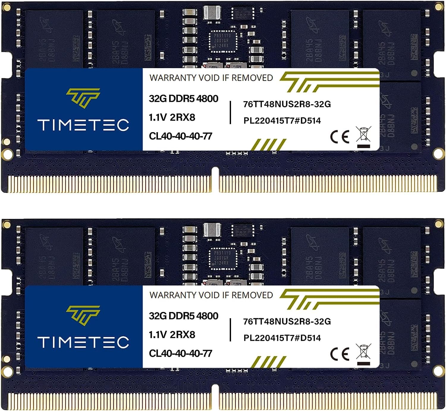 Timetec 64Gb Kit(2X32Gb) Ddr5 4800Mhz Pc5 38400 Unbuffered Non Ecc 1.1V Cl40 2Rx8 Dual Rank 262 Pin Sodimm Laptop Memory Ram Mod