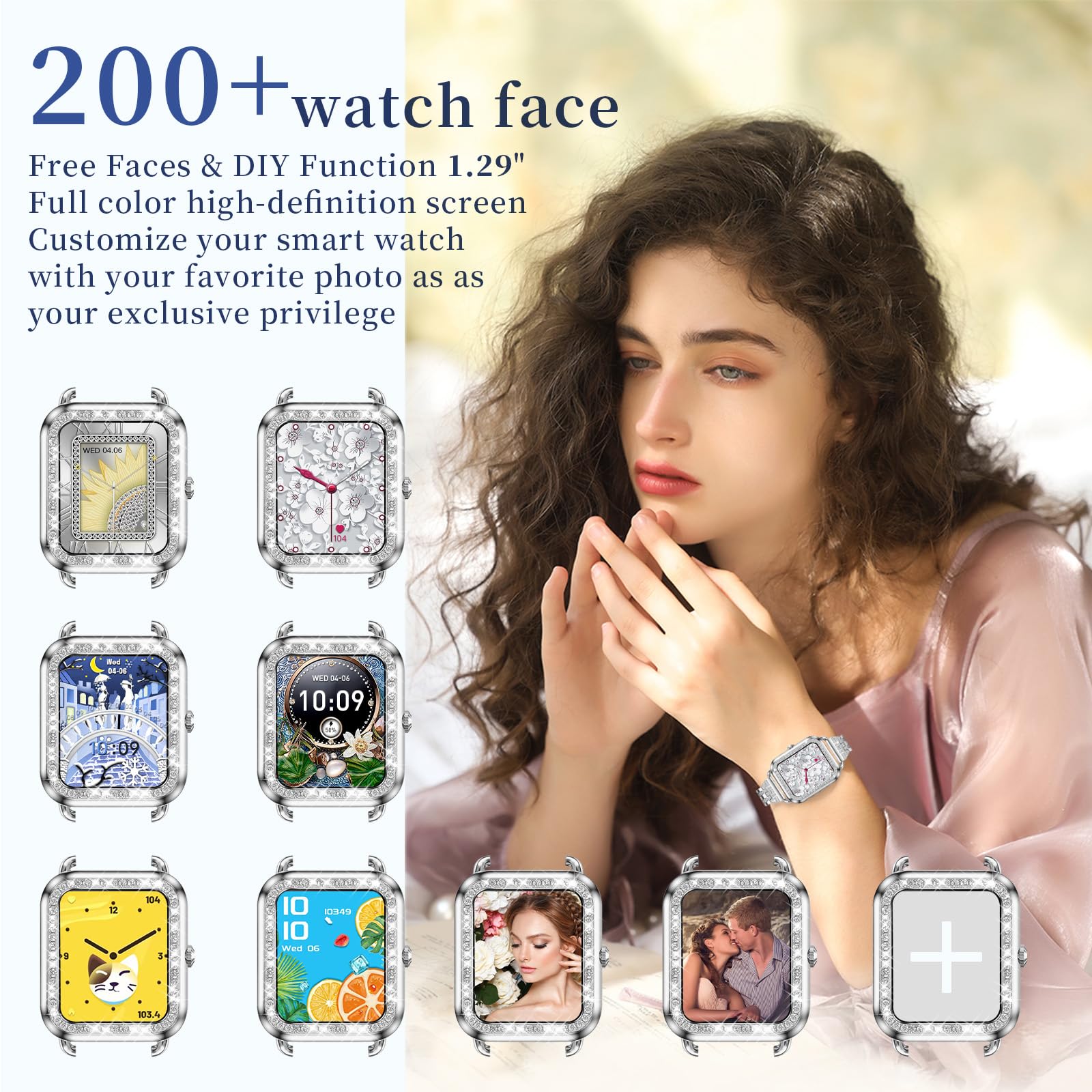 Smart Watch For Women Diamonds(Answer/Make Call),1.29''Hd Touch Screen Smart Watch Android,Fitness Tracker With Heart Rate/Blood