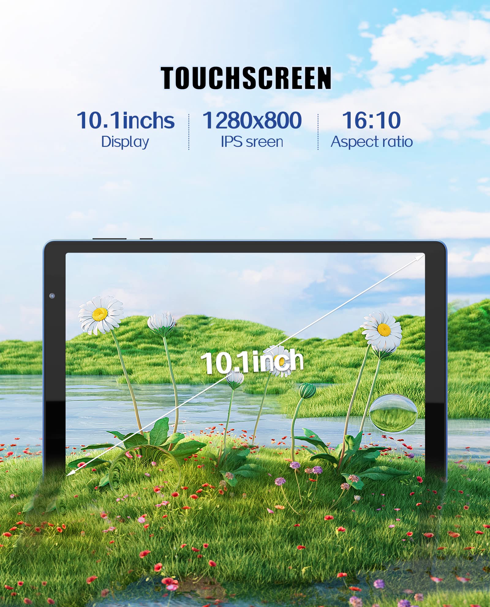Baken Tablet 10 Inch Android Tablets, Android 12 Tablet Quad Core Processor (2+2) 4Gb Ram 32Gb Rom, 1Tb Expandable Tablet Comput
