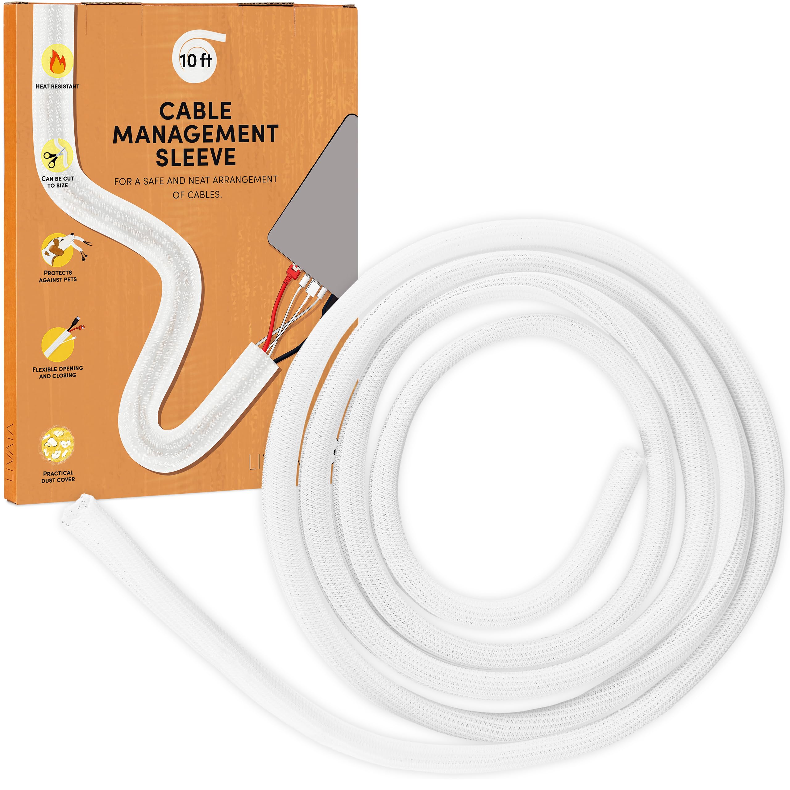 Cable Sleeve : Self Closing White Cable Tidy Sleeve For Better Desk Cable Management   0,47 Inch To 0,79In X 10Ft Cable Conduit