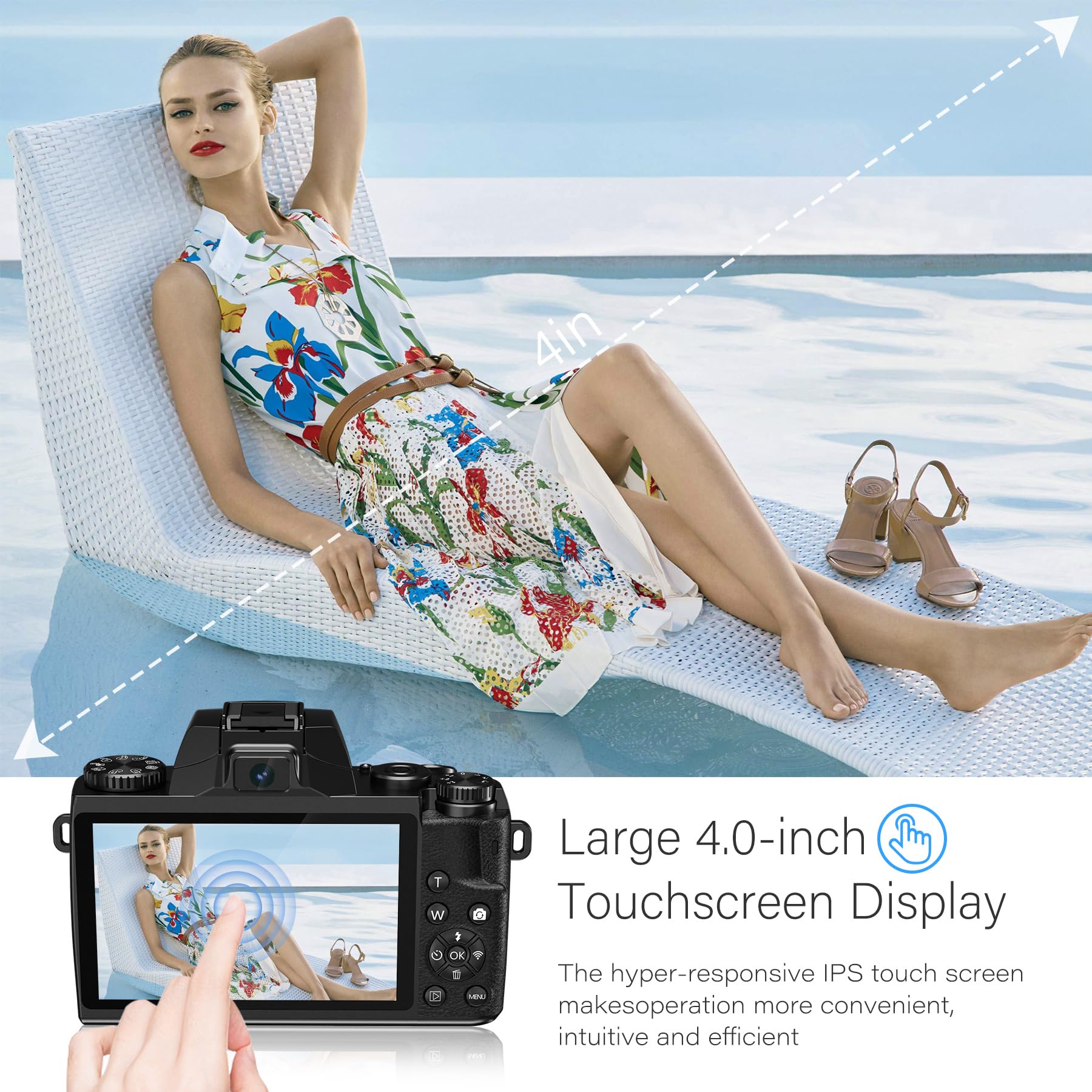 Saneen Digital Camera For Photography, 4K 64Mp Wifi Touch Screen Vlogging Camera With Flash, 32Gb Sd Card, Lens Hood, 3000Mah Ba