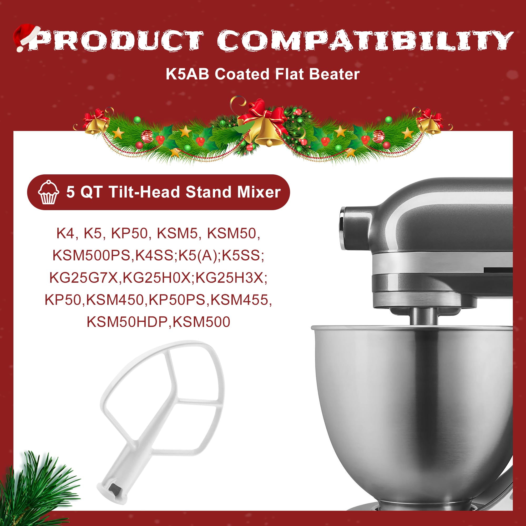 K5Ab K5Ss Flat Beater Replacement/K5Ab K5Ss Coated Flat Beater For 5 Qt Bowl Lift Stand Mixers Of 9707670 W10807813 Ps983355 Ap3