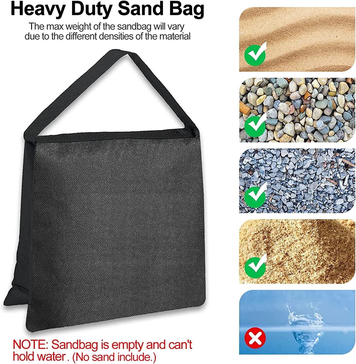 EMART Heavy Duty Photography Sand Bags 4-Pack EM-B4C6 with 6 Spring Clamps Nylon Black 10x10 inch