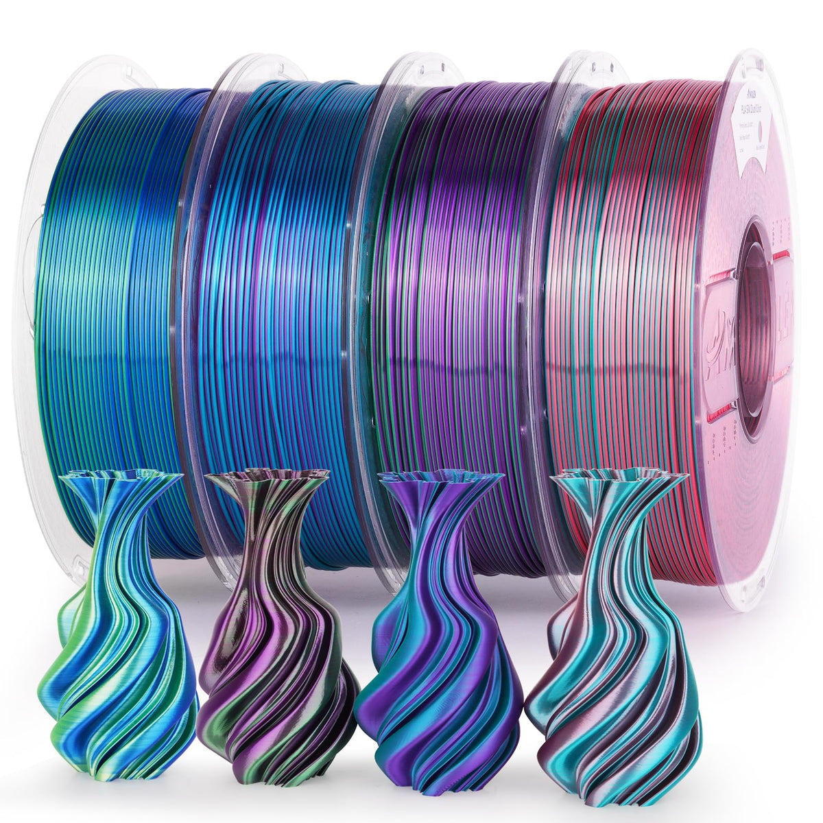 AMOLEN Silk PLA 3D Printer Filament 4KG Bundle, Shiny Dual Color Filam ...