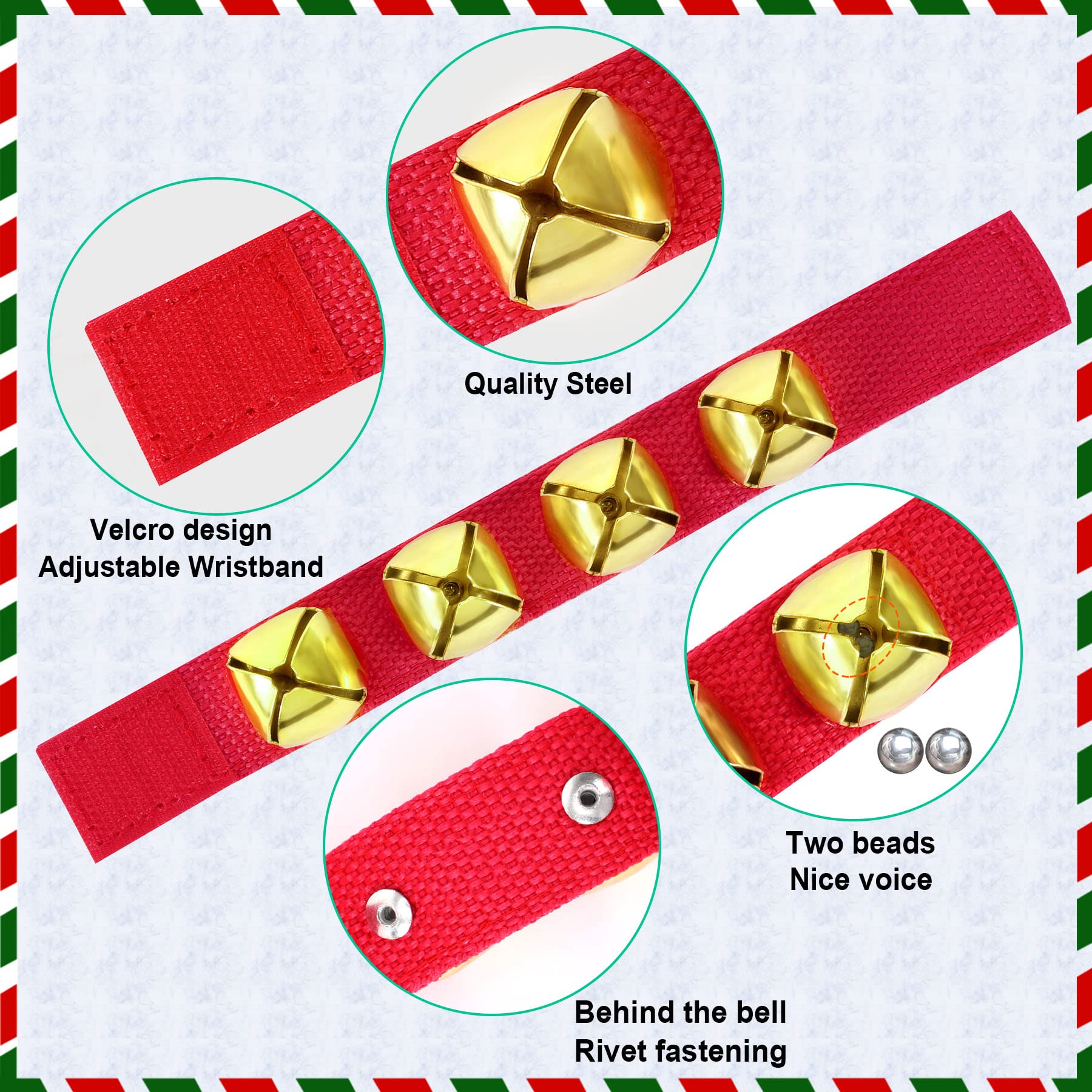 Augshy 12 Packs Christmas Wristbands Jingle Bells With Gold Bells, Bracelet Ankle Bells Musical Instruments For Christmas Gifts