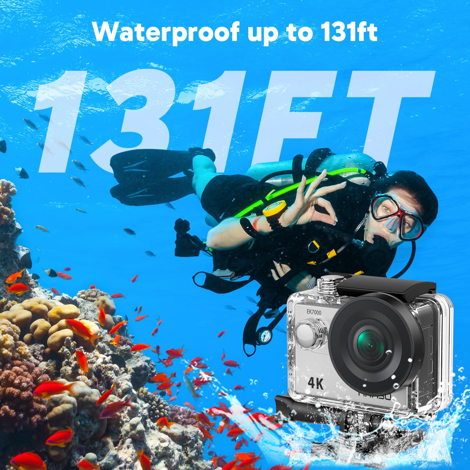Akaso Ek7000 4K30Fps 20Mp Wifi Action Camera With Eis Ultra Hd Underwater Camera 131Ft Waterproof Camera Remote Control 4X Zoom