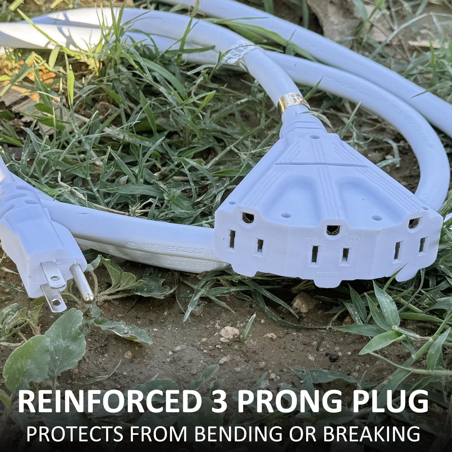 Yojoe 3 Outlets Indoor Outdoor Extension Cord, 3 Prong 15A Weatherproof Power Cord Multiple Outlets, 10 Gauge Heavy Duty 12 Ft W