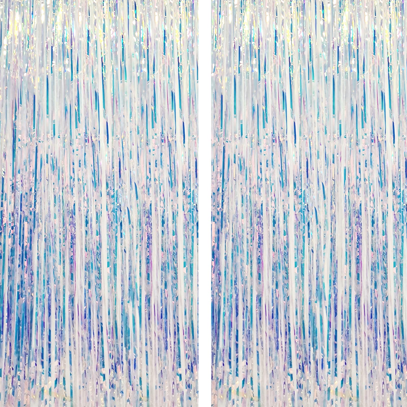 Chrorine 2Pcs 1M X 2.5M Rainbow Curtains Tinsel Foil Fringe Curtain Streamers Backdrop For Princess Unicorn Mermaid Pastel Rainb