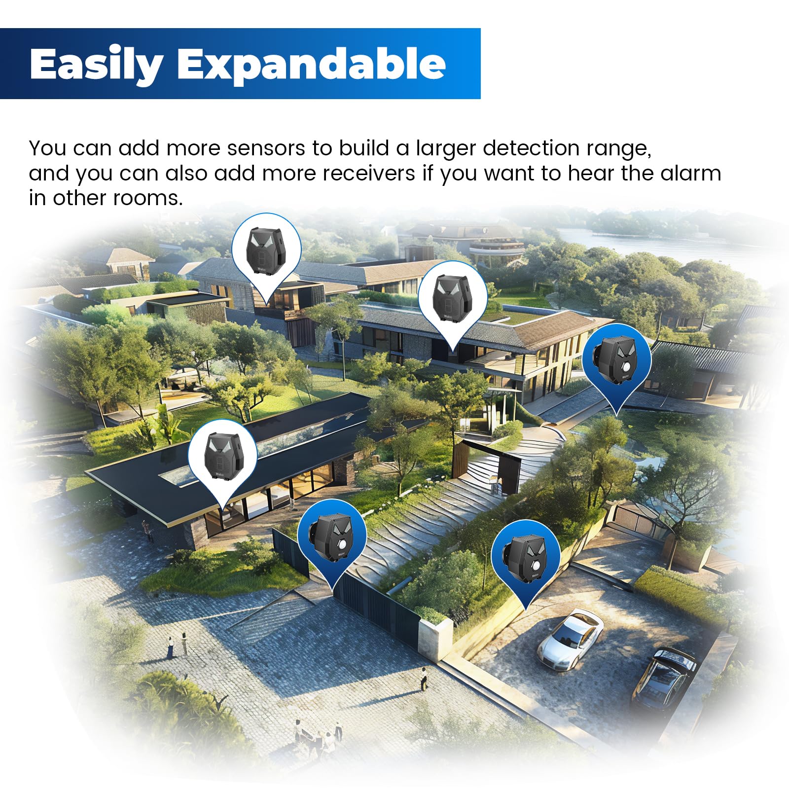 Solar Wireless Driveway Alarm, Outdoor Motion Sensor Detector Alarms Driveway Alert System 2000Ft Long Range With Rechargeable B