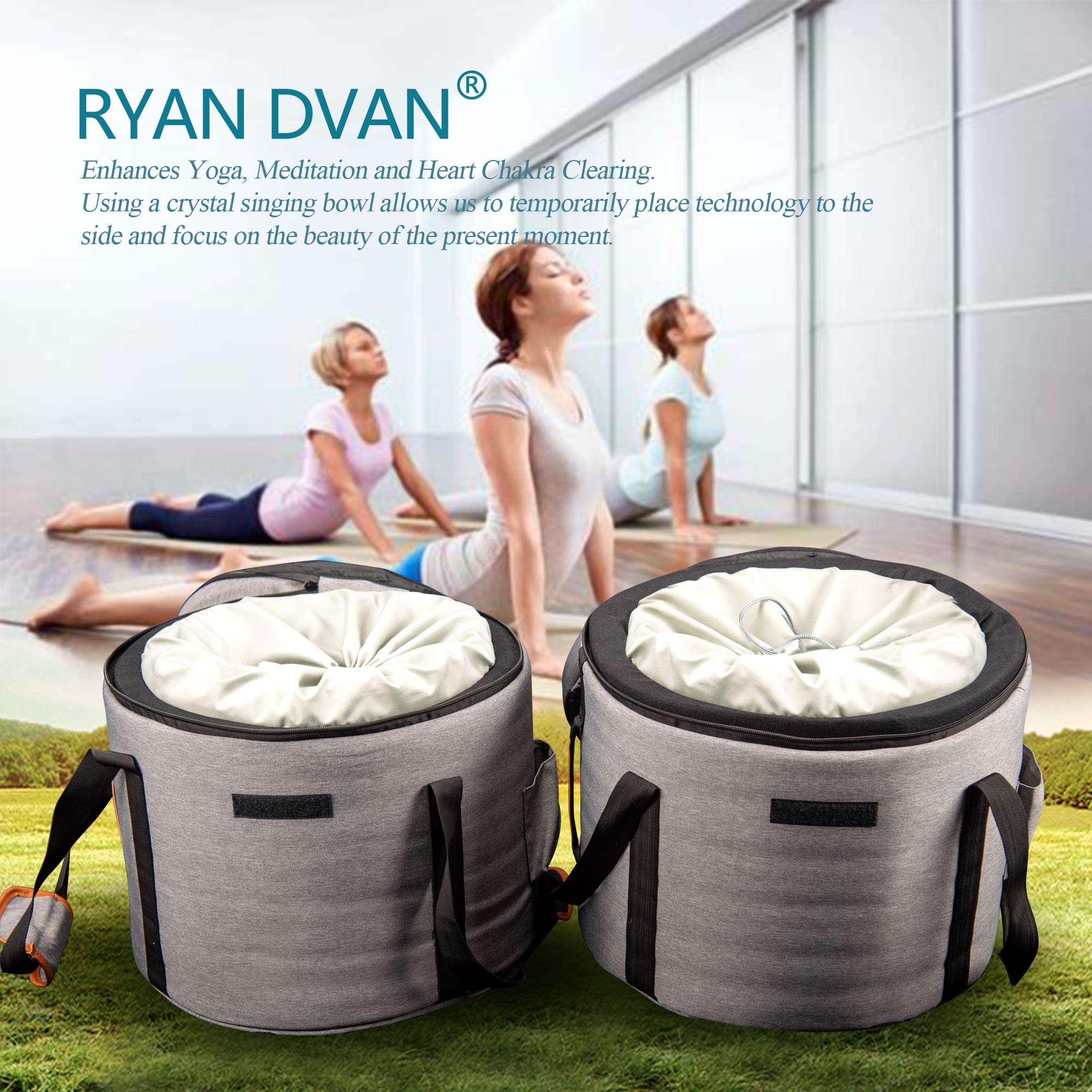 Ryan Dvan 432 Hz 7 12 Inch Set Of 7 Frosted Quartz Crystal Singing Bowl Chakra Set With Free 2 Pcs Carrying Case