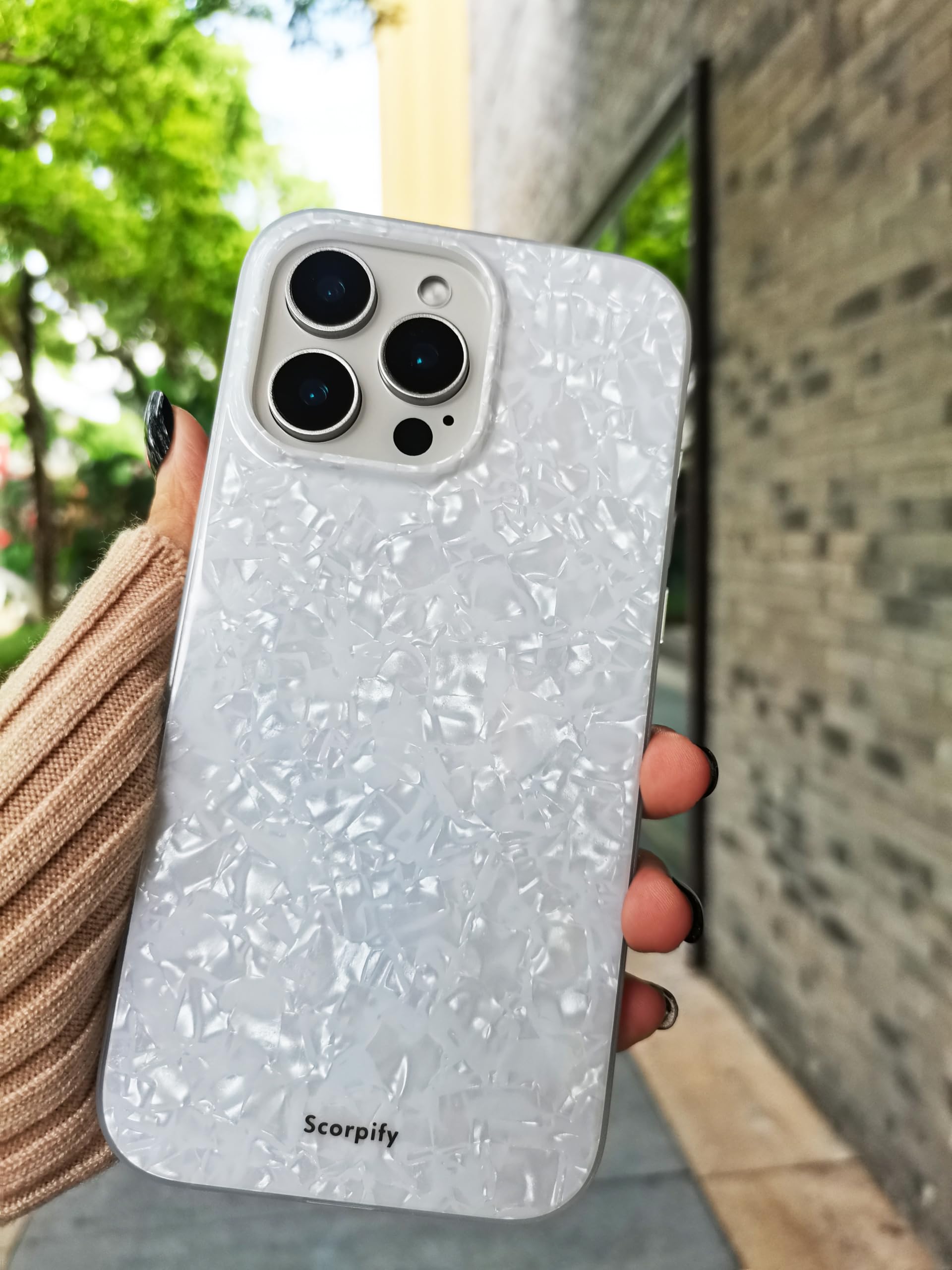 Scorpify For Iphone 16 Pro Case [Compatible With Magsafe] With White Pearl Design, Cute Clear Magnetic Phone Cover For Women Gir