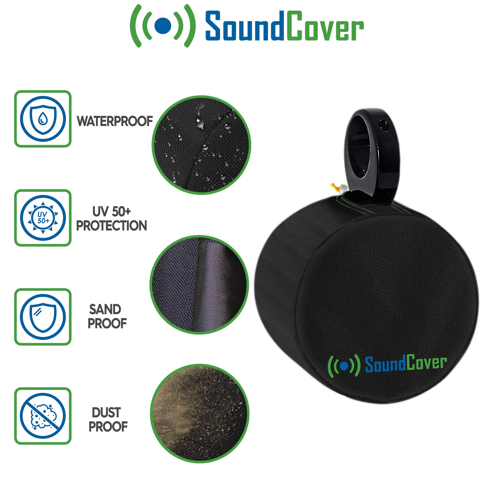 Two Large Black Heavy Duty Marine Wakeboard Tower Pod Speaker Covers For Large Round Boat Speakers   Cover Dimensions: Height 14