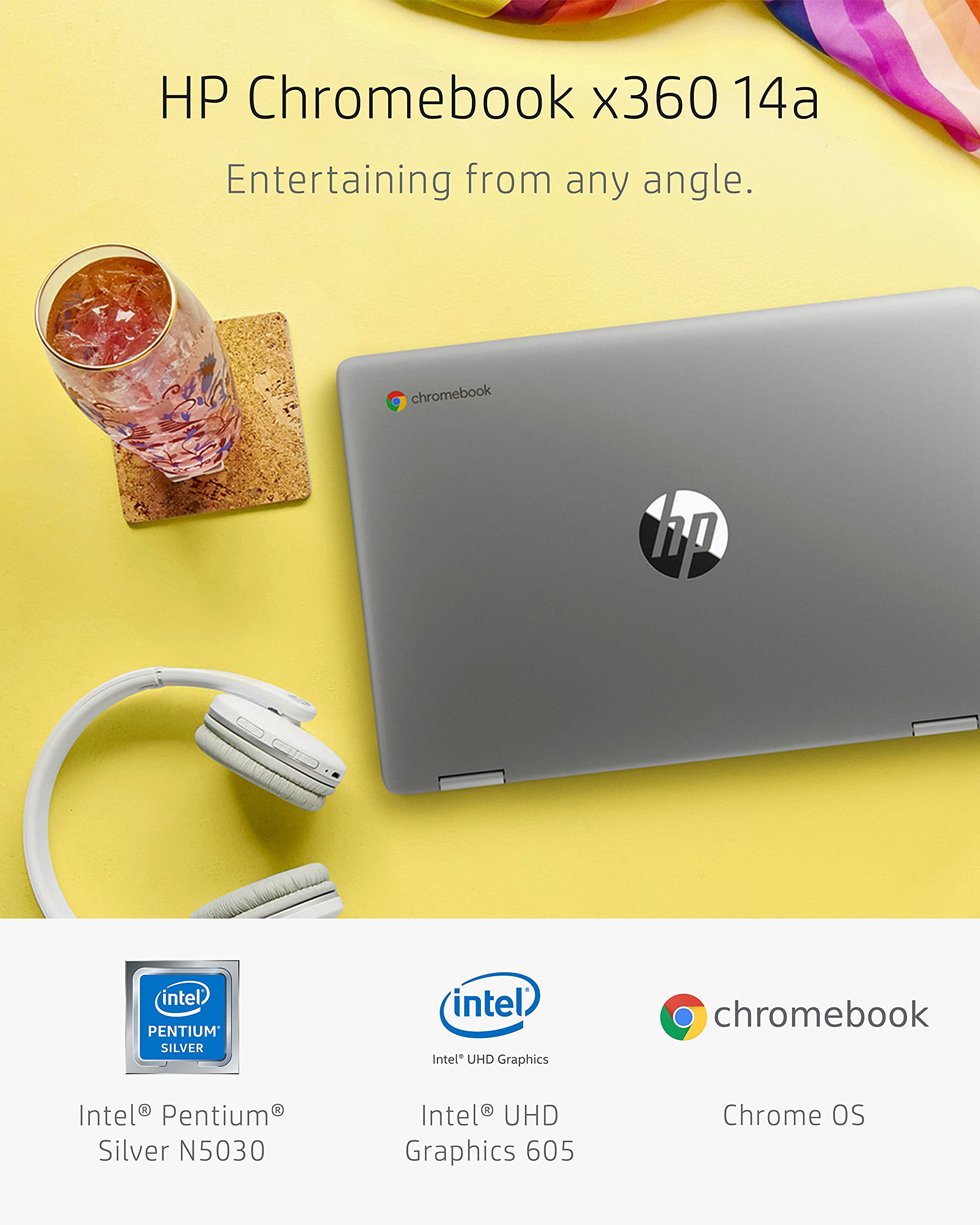Hp Chromebook X360 14A 2 In 1 Laptop, Intel Pentium Silver N5030, 4 Gb Ram, 64 Gb Emmc, 14    Hd Micro Edge Touchscreen, Chrome