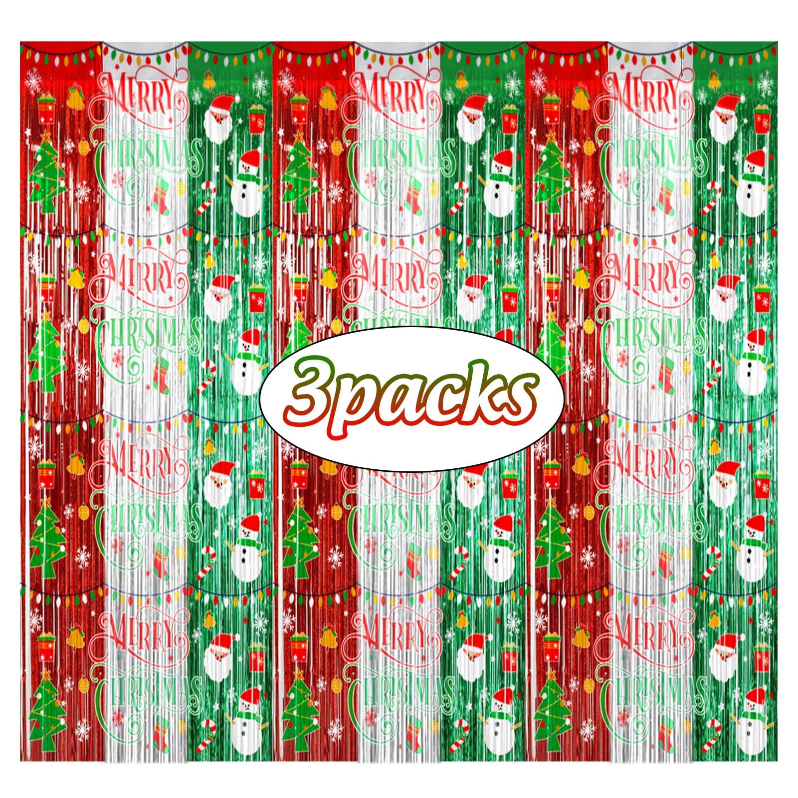 Avezano 3Pcs Christmas Party Decorations Merry Christmas Foil Fringe Curtains For Kids & Adults Selfie Picture Backdrop Holiday