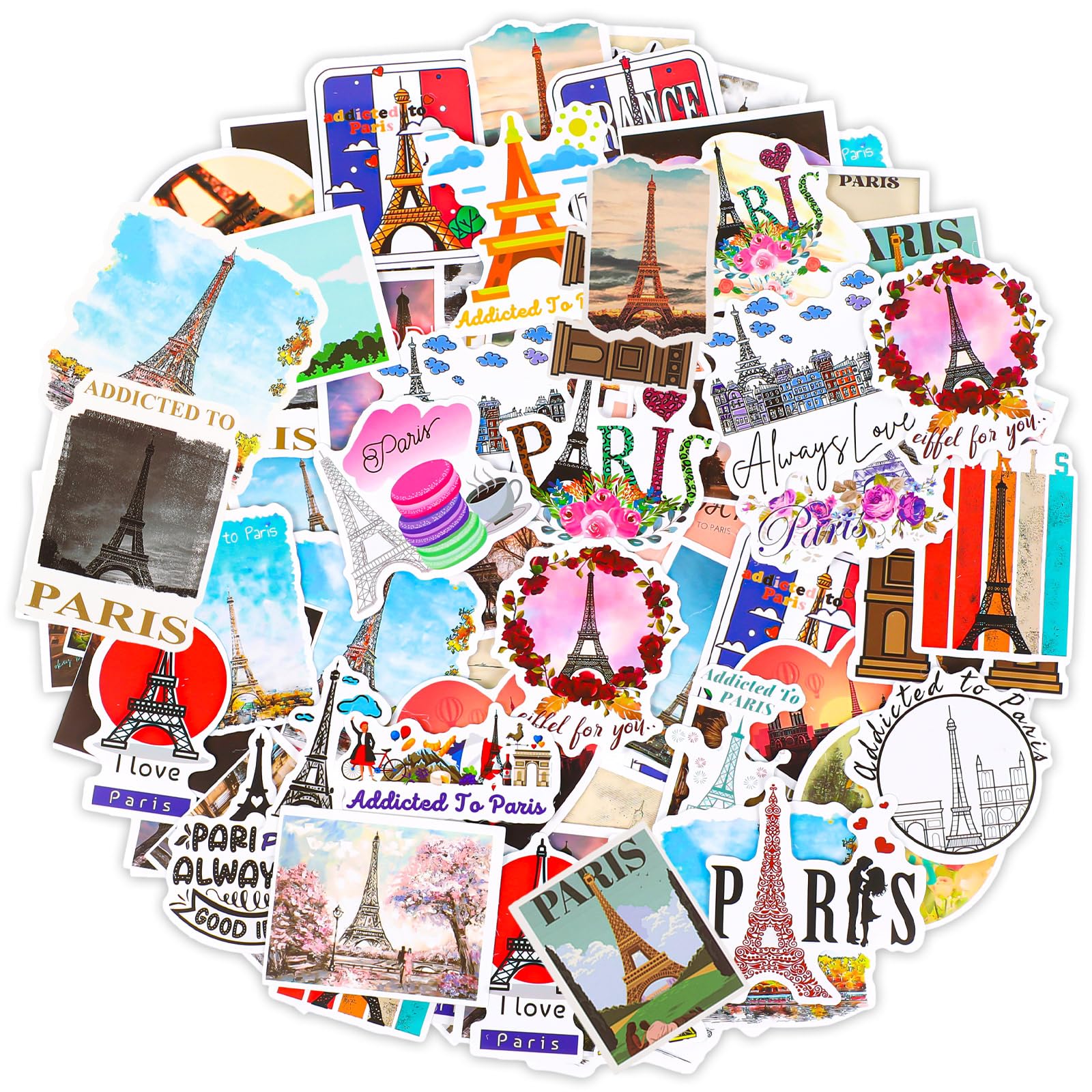 Yeaqee 200 Pcs Paris Stickers Vintage Eiffel Tower Stickers Vinyl Waterproof Paris Party Favors French Map Decals Travel Scrapbo