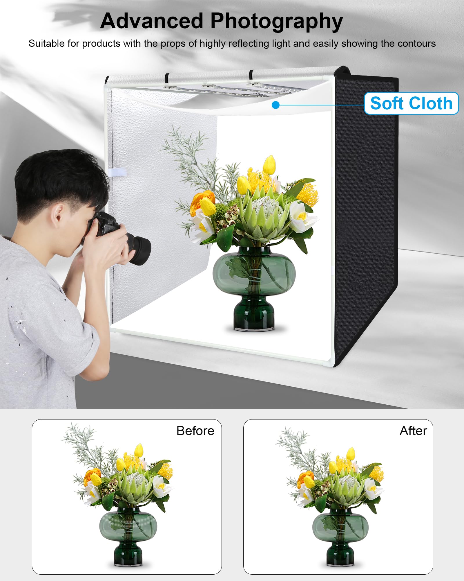 Puluz 32''X32'' Light Box Photography, Large Photo Light Box With 3 Stepless Dimming Light Panel, 234 Led Beads, Professional Ph