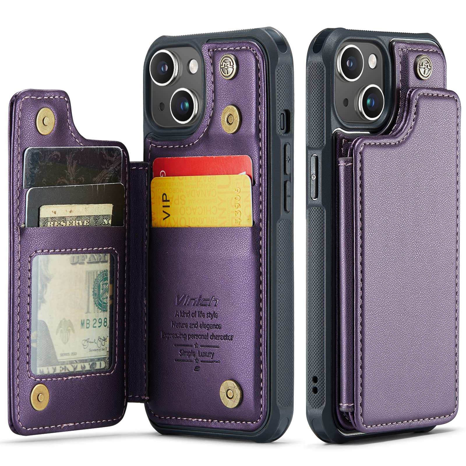 Vinich For Iphone 13 Wallet Case With Card Holder, Rfid Blocking For Iphone 13 Case For Women Men, Durable Kickstand Shockproof