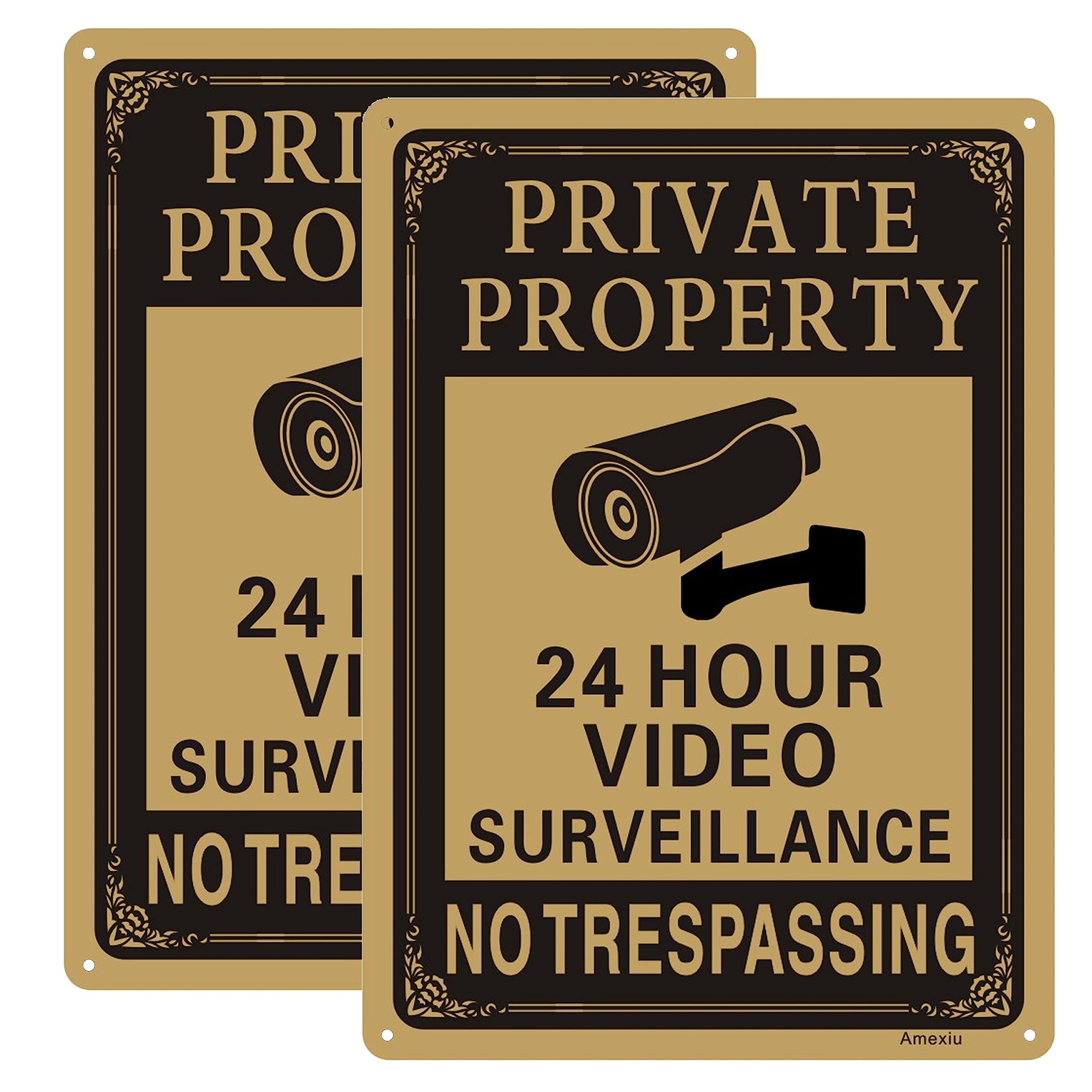 2 Pack Large Private Property No Trespassing Sign   24 Hours Video Surveillance Warning Sign | 14'' X 10'' Rust Free Aluminum Ea