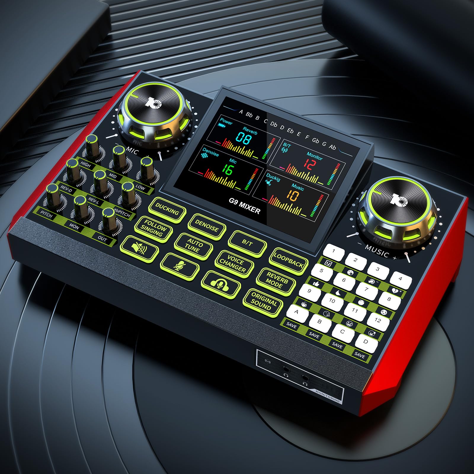 Audio Mixer, Sound Board for Pc/Phone Live Streaming Singing Gaming, Sound Mixer for 3.5/6.35mm Dynamic Microphone, Live Sound C