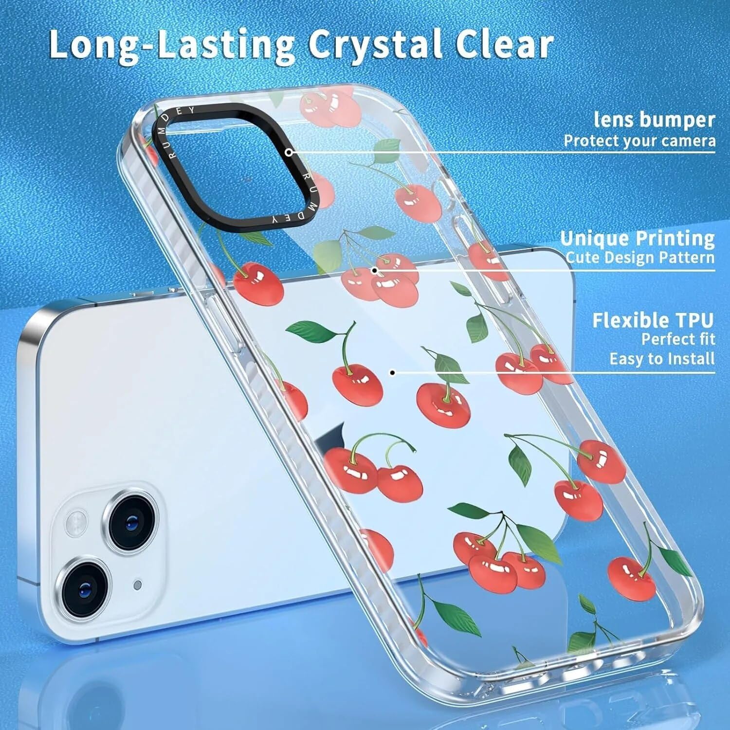 Rumdey 2 Pack Cute Cherry For Iphone 15 Plus 6.7'' Phone Case, Transparent Tpu Aesthetic Design Clear Cases Soft Silicone Slim T