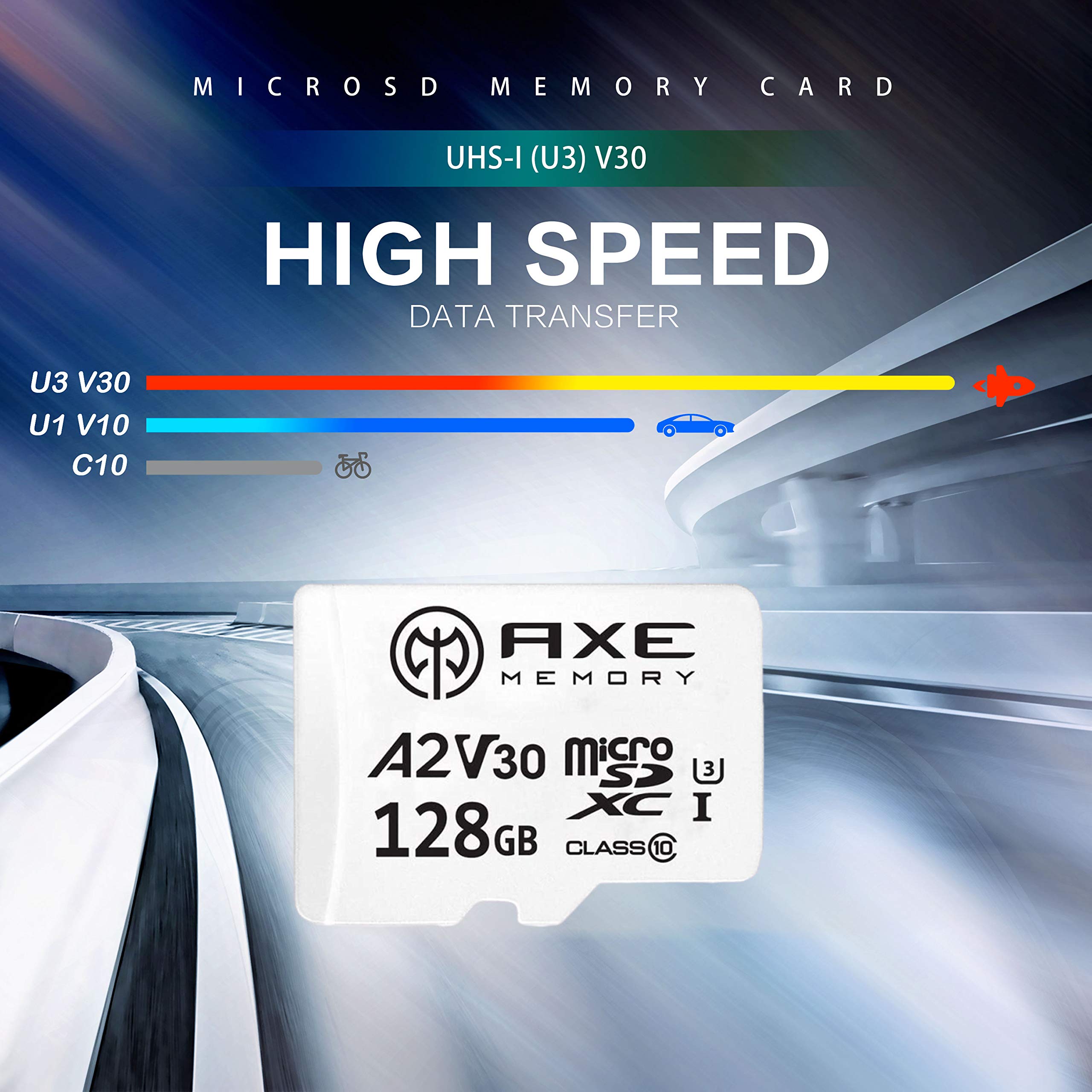 Axe Memory 128Gb Micro Sd Card 4K Ultra Full Hd Video Premium Speed Microsdxc Up To 100Mb/S A2 V30 Uhs I U3, With Sd Adapter